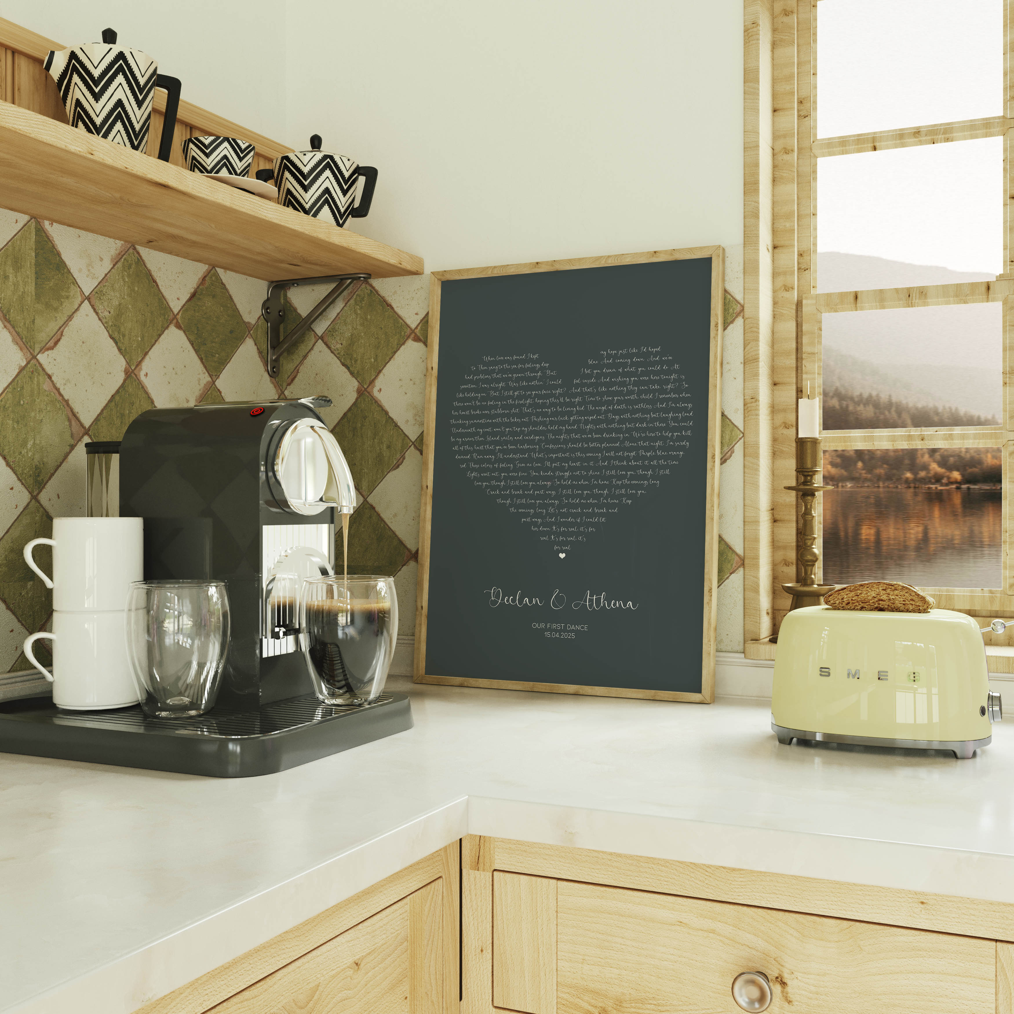 A beautiful heart-shaped song lyric print, personalised with your special song, names and date. The perfect anniversary keepsake.