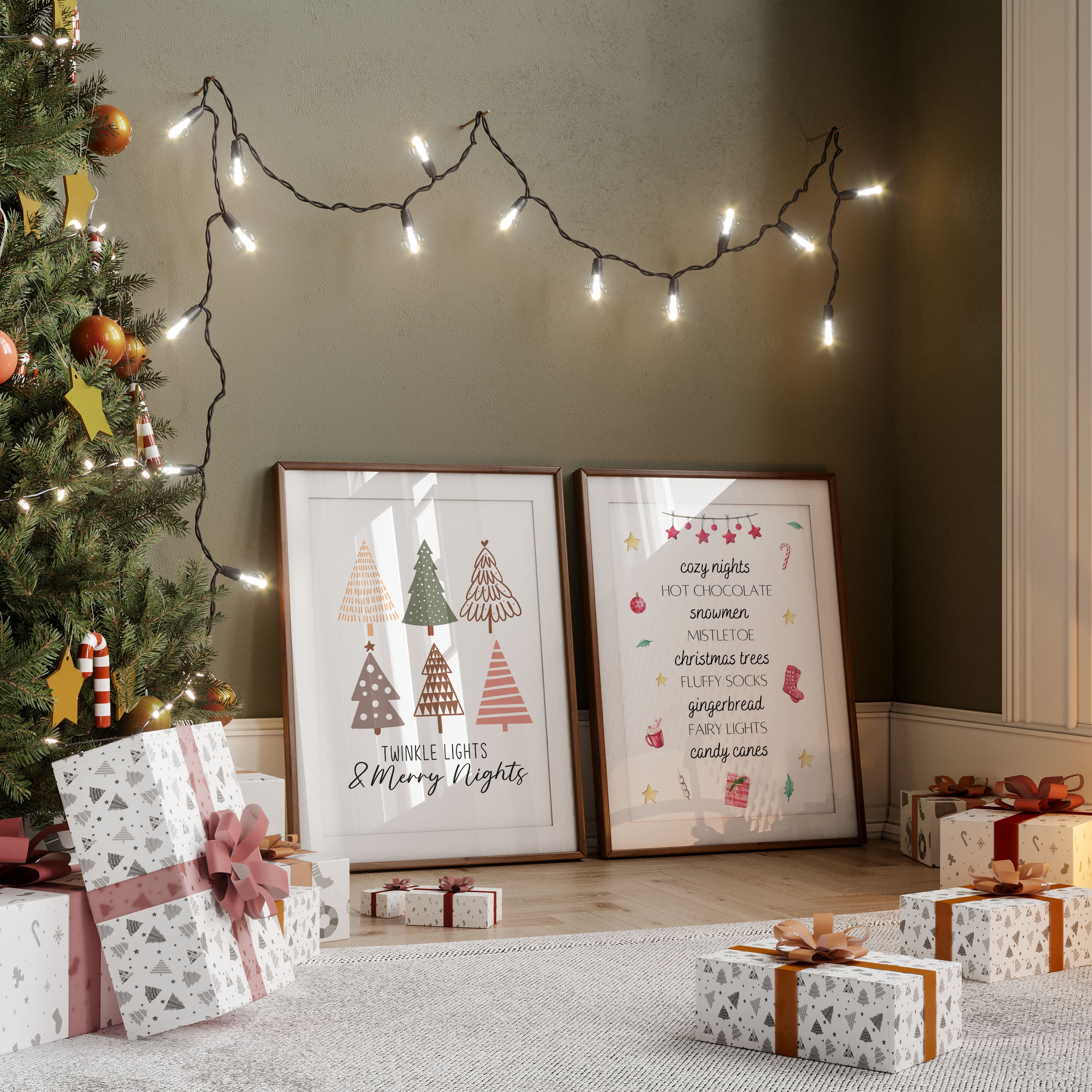 Beautiful Christmas wall print with elegant trees and festive typography. A cosy addition to your holiday home decor.