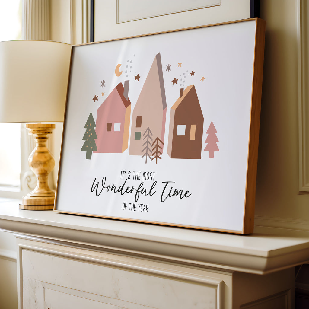 A winter-inspired wall print featuring the words ‘It’s the Most Wonderful Time of the Year’. A joyful addition to Christmas decor.