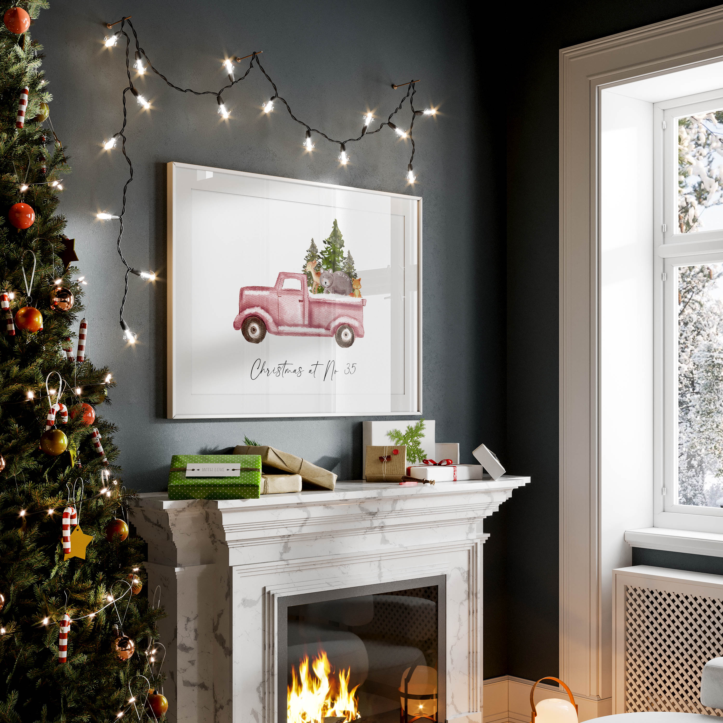 Beautiful custom Christmas print with your house number and street name. A cosy festive addition to your winter home decor.