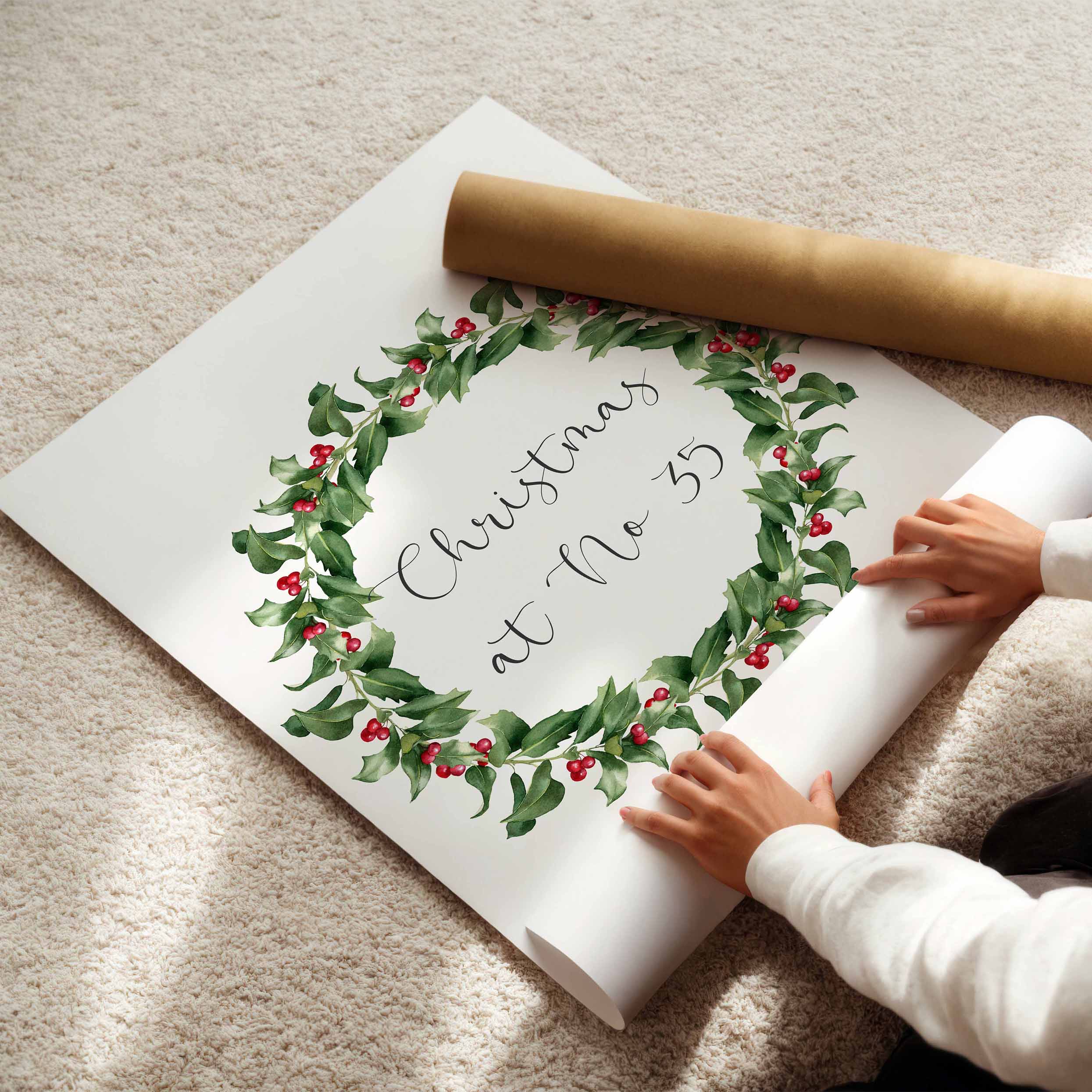 A classic Christmas wreath print with your home address in the centre. A personalised festive piece to treasure year after year.