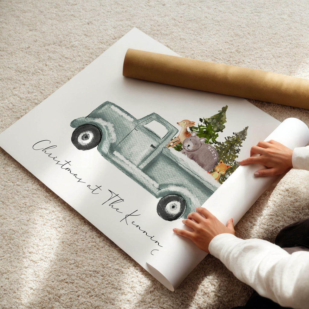 A personalised ‘Christmas at The…’ print with elegant lettering and a cosy holiday design. Ideal for home decor or gifting.