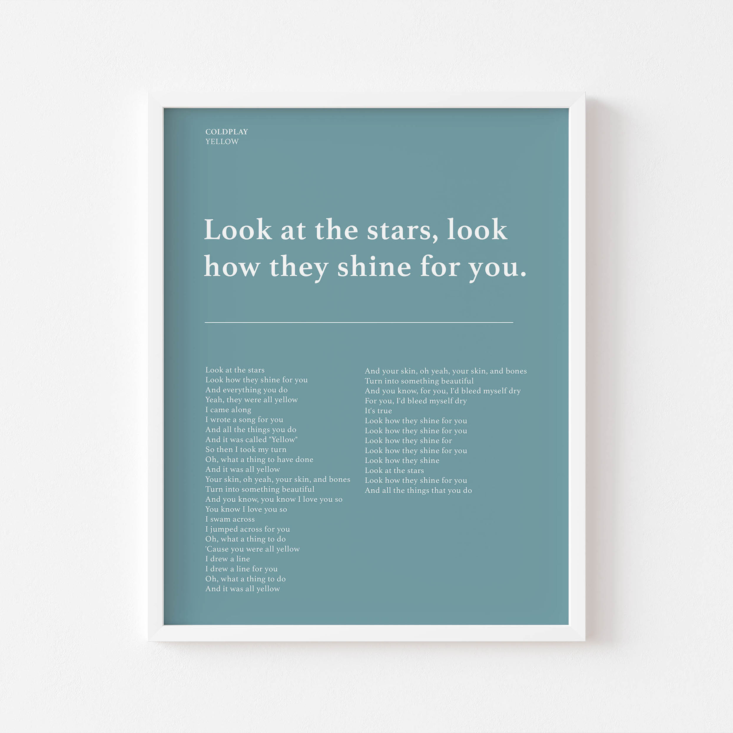 Framed print with inspirational quote on a light blue background