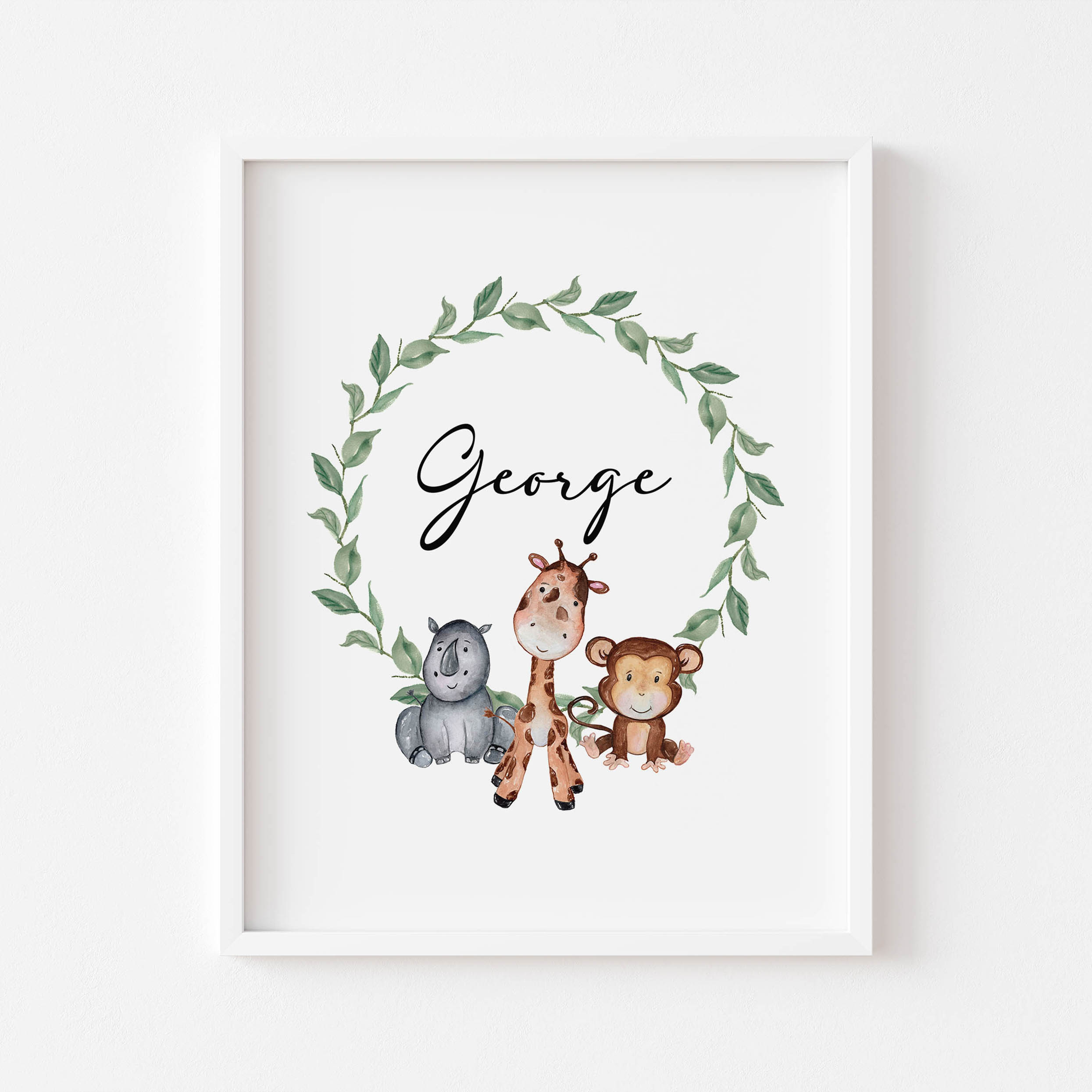 Delicate watercolour animal illustration personalised with a child’s name. A sweet and timeless addition to a baby’s room or gift for new parents.