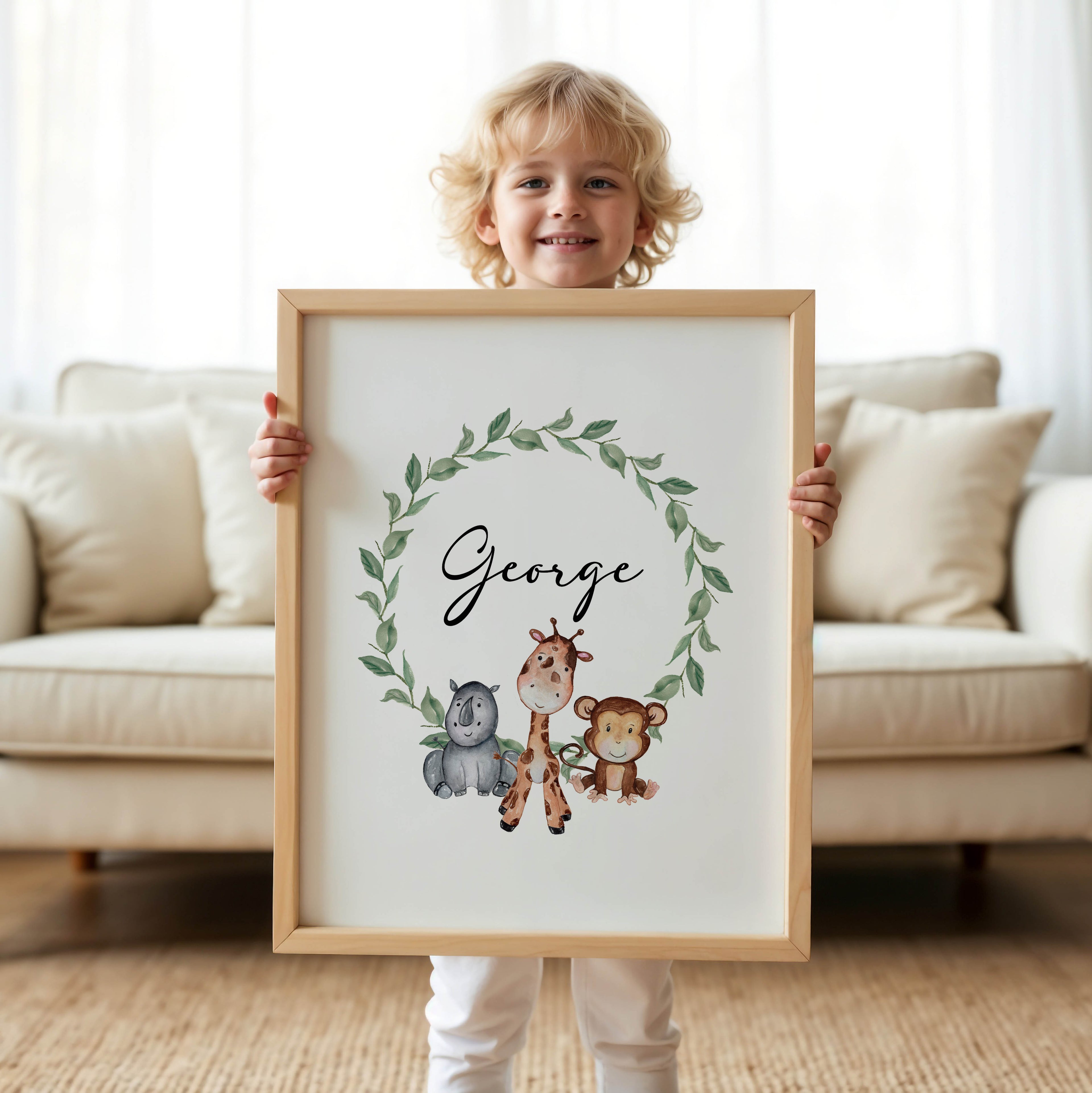 Delicate watercolour animal illustration personalised with a child’s name. A sweet and timeless addition to a baby’s room or gift for new parents.