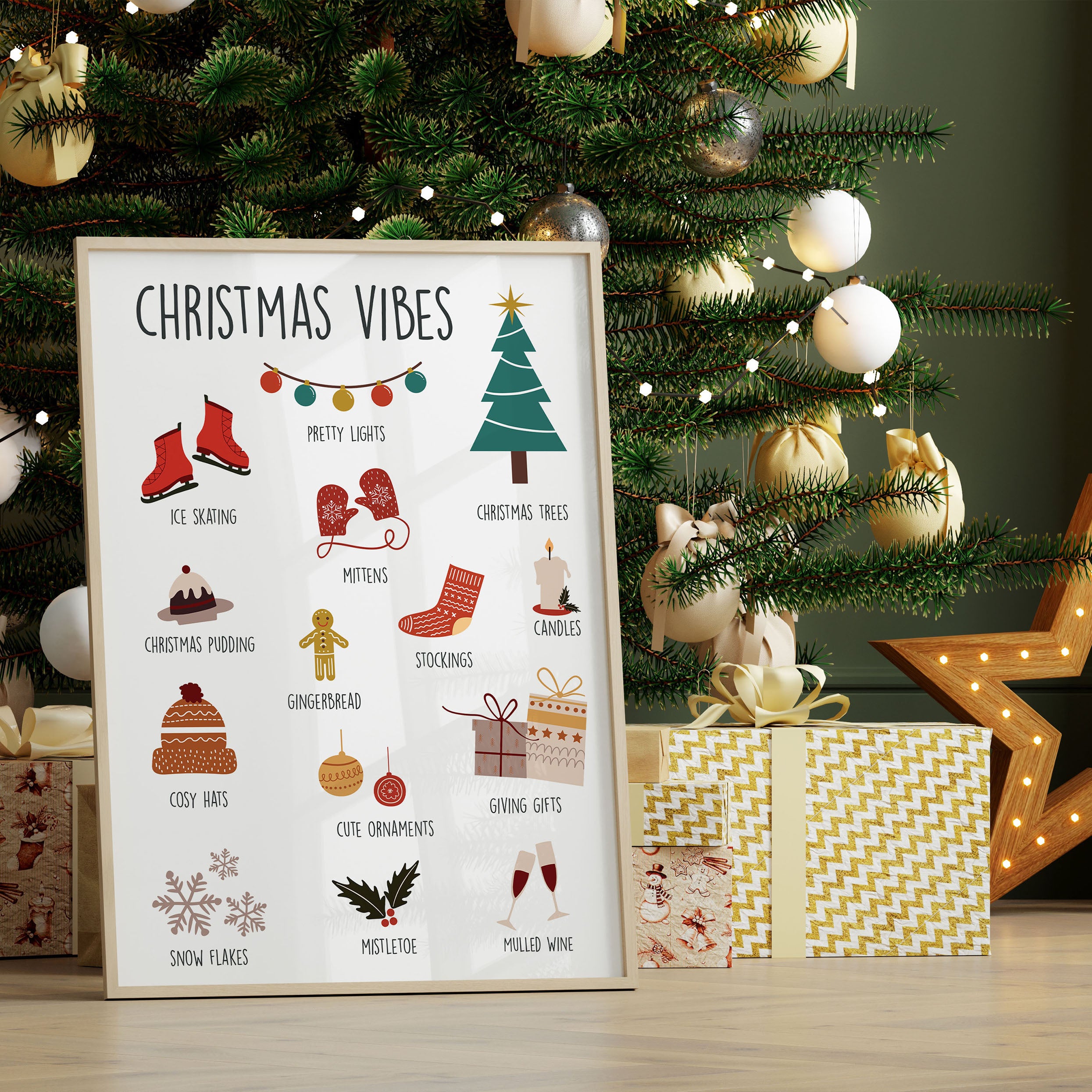 A cheerful Christmas print featuring festive colours and a cosy seasonal design. Ideal for holiday decorating or gifting.