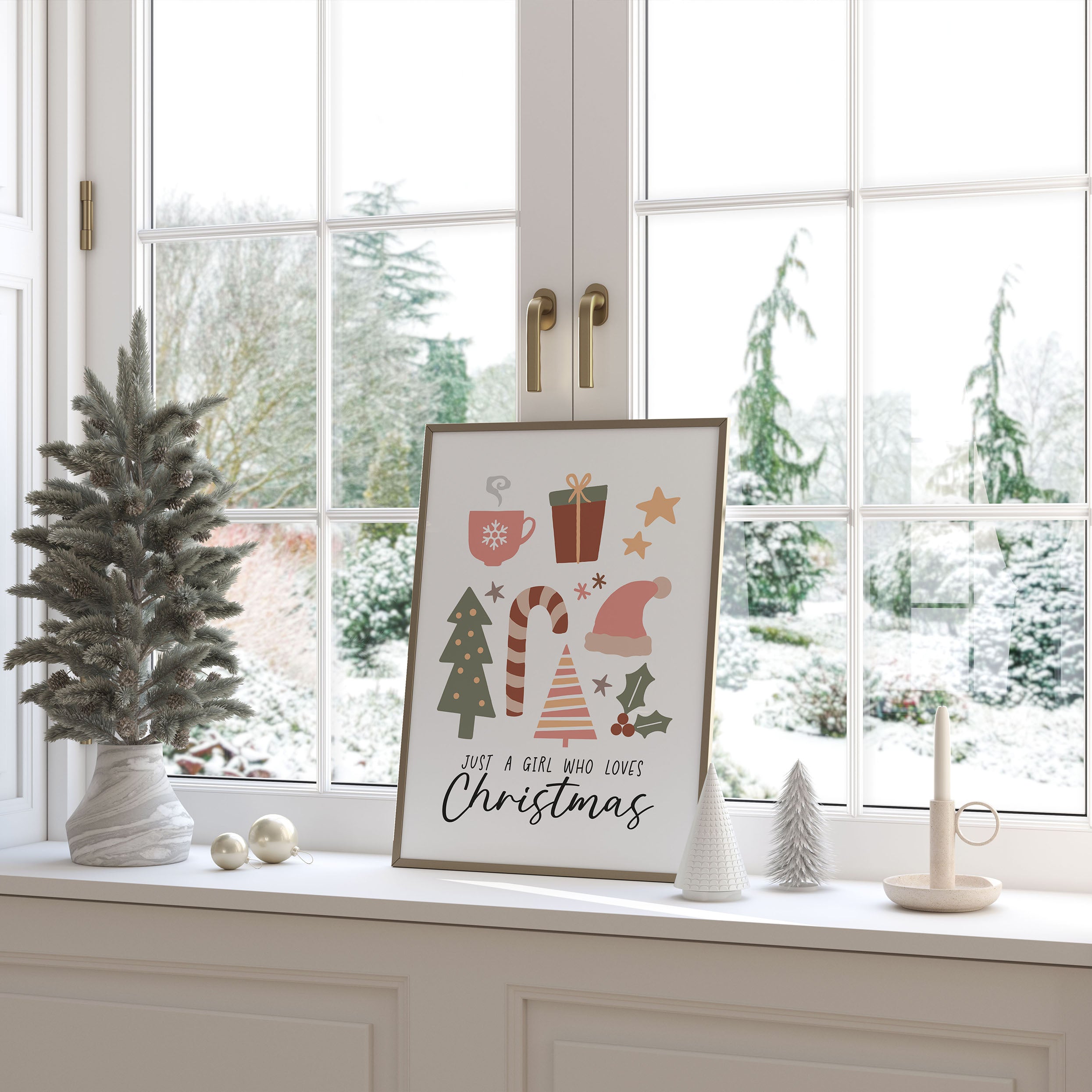 Playful Christmas artwork featuring colourful text. A joyful print for brightening up your home during the festive season.