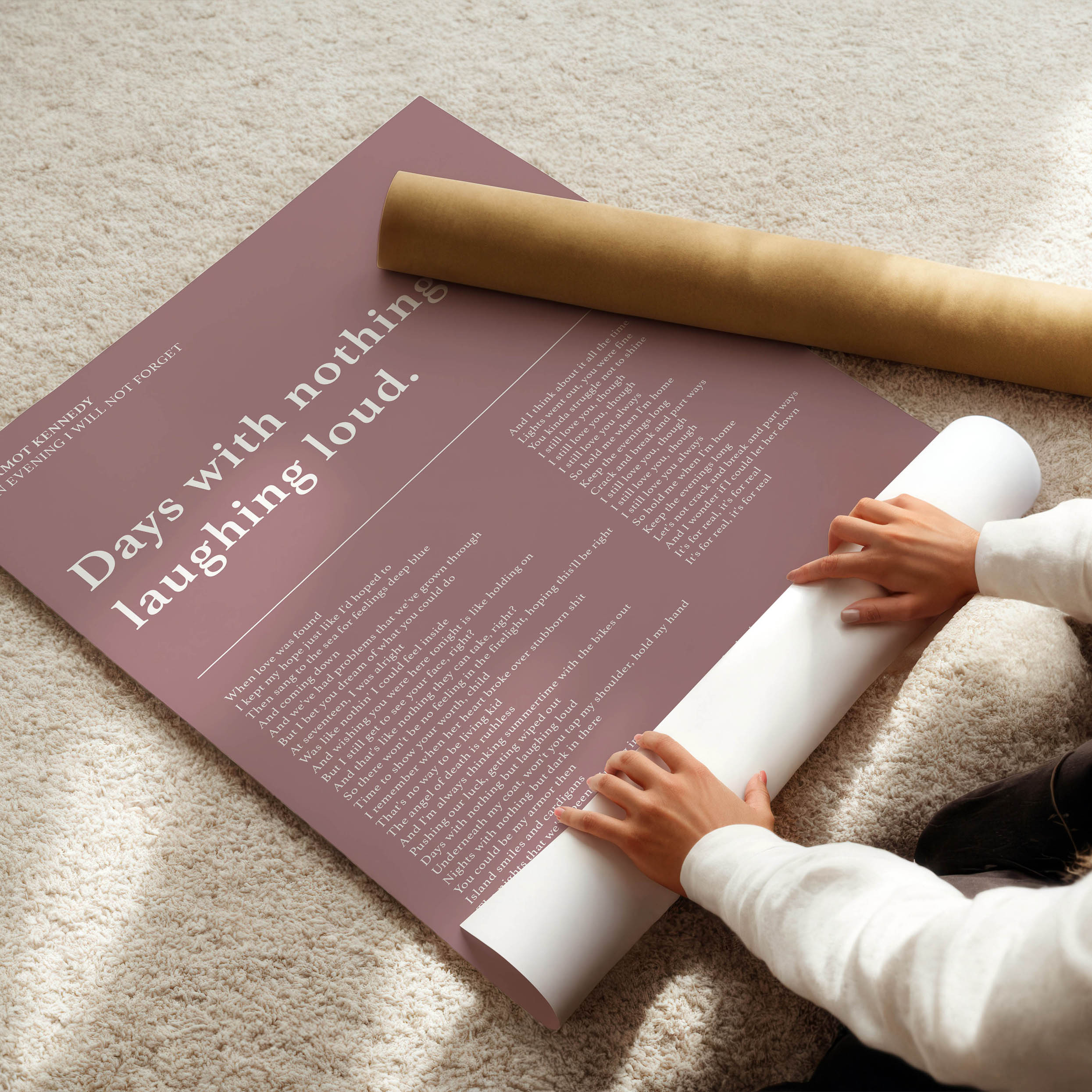 Framed minimalist song lyric artwork with romantic quote line at the top.