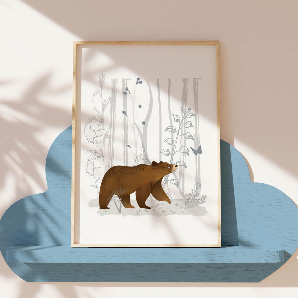 Nature-inspired woodland animal artwork in delicate watercolours. A beautiful addition to nursery or children’s room decor.