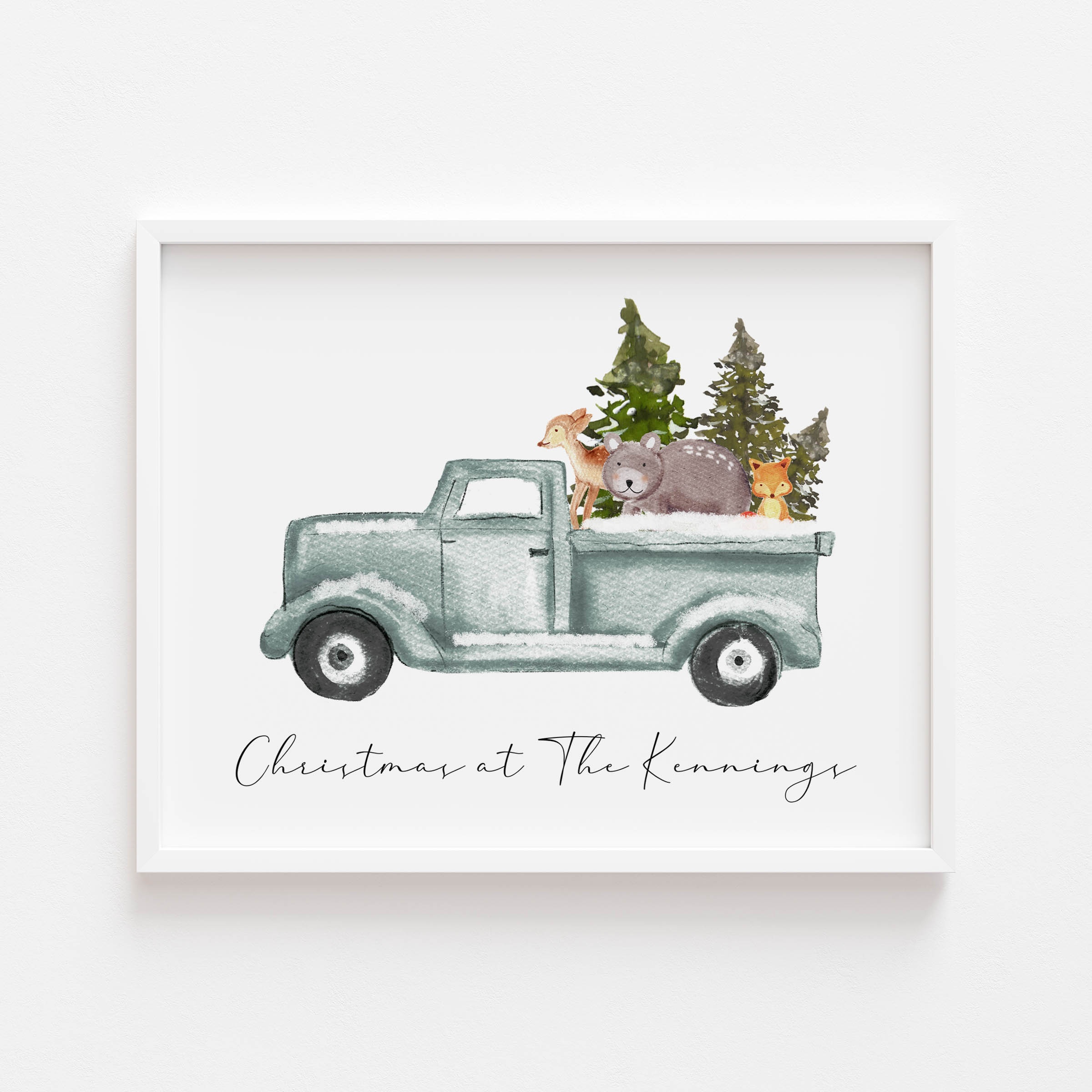 A personalised Christmas print featuring your house name in a festive winter design. Perfect for adding warmth to your home this season.