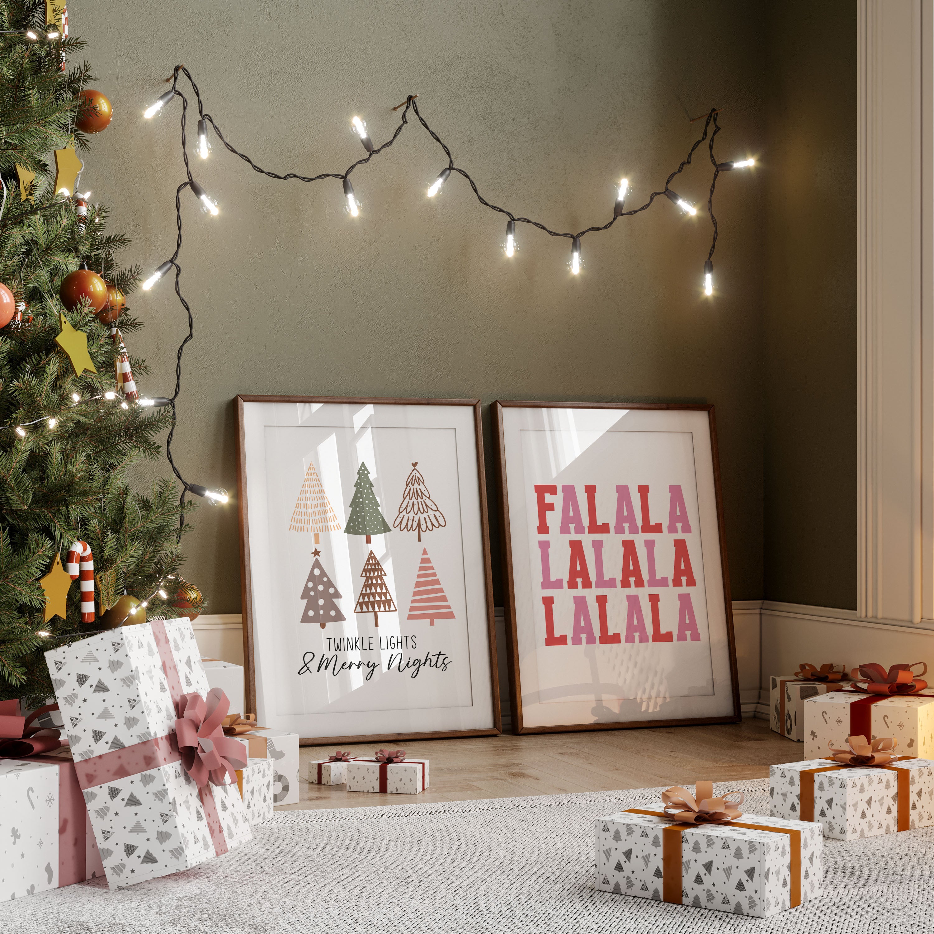 A playful Christmas wall print featuring bold red and pink lettering. Fun, modern festive decor for your home.