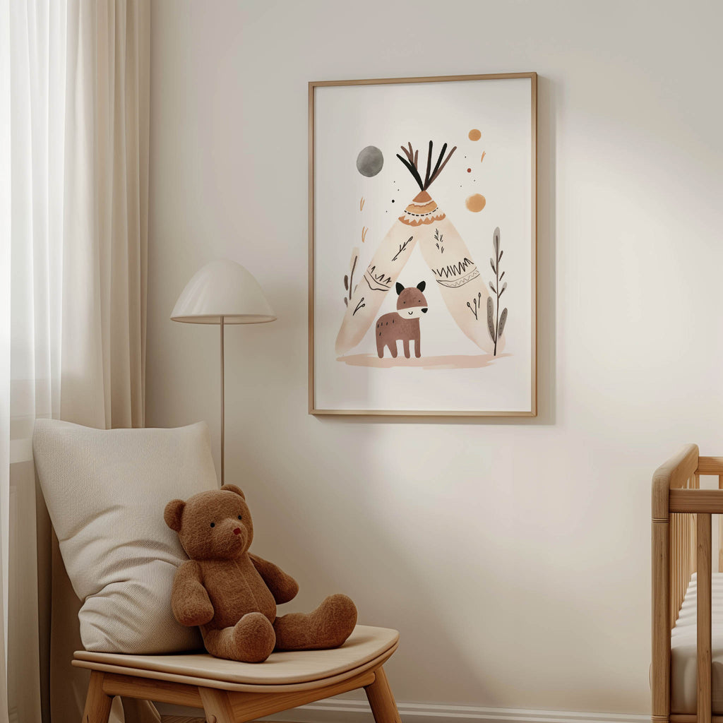 Watercolour woodland animals art print designed for children’s bedrooms and nurseries. A timeless piece full of charm and character.