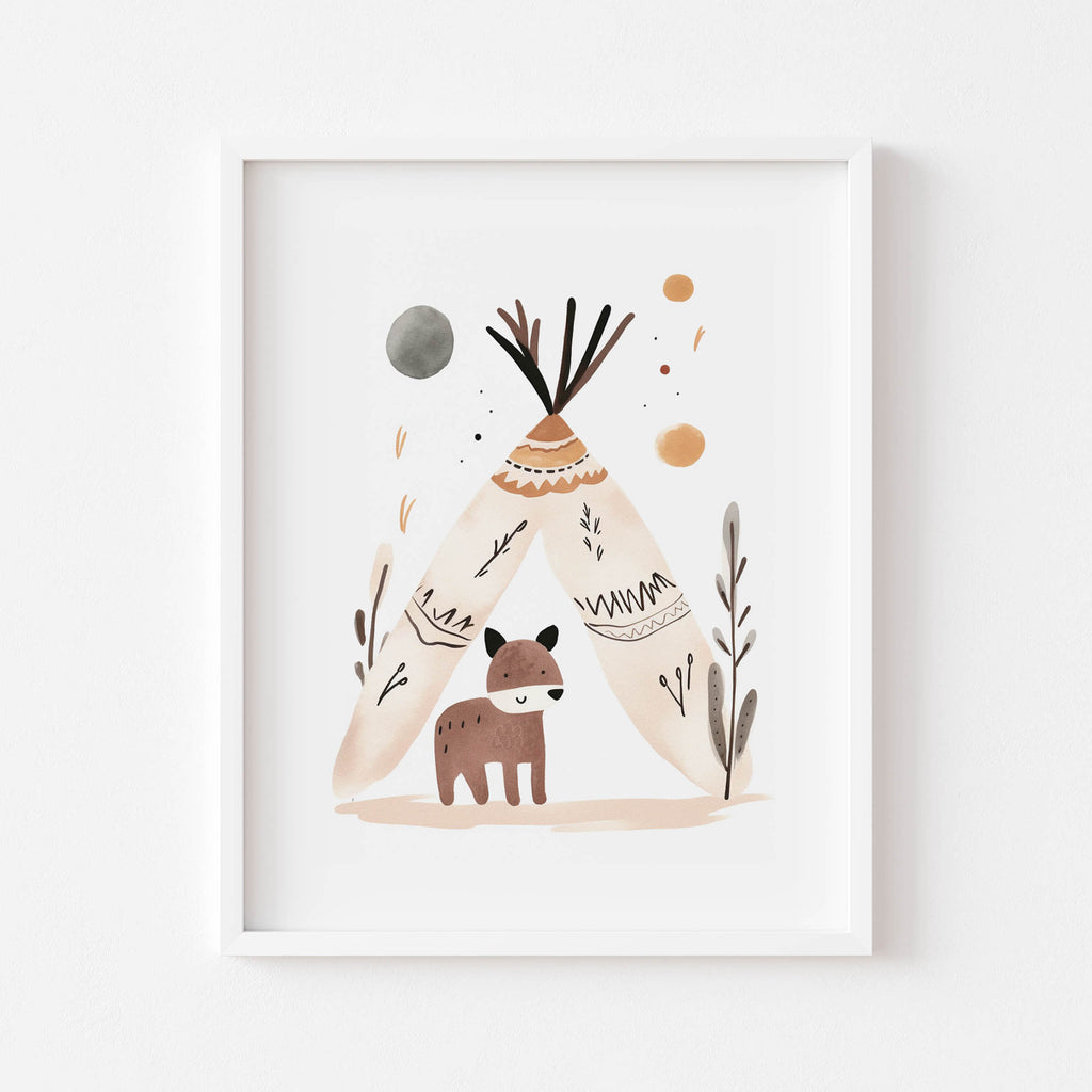 Beautiful woodland animal print featuring soft watercolour forest animals. Perfect for nursery or children’s room decor.