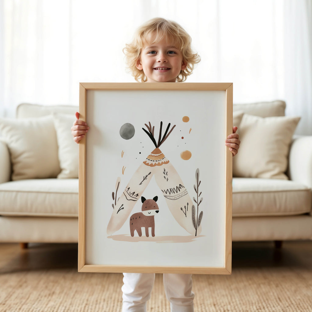 A charming woodland creatures print in soft watercolours. Ideal for baby nursery walls or as a thoughtful children’s gift.