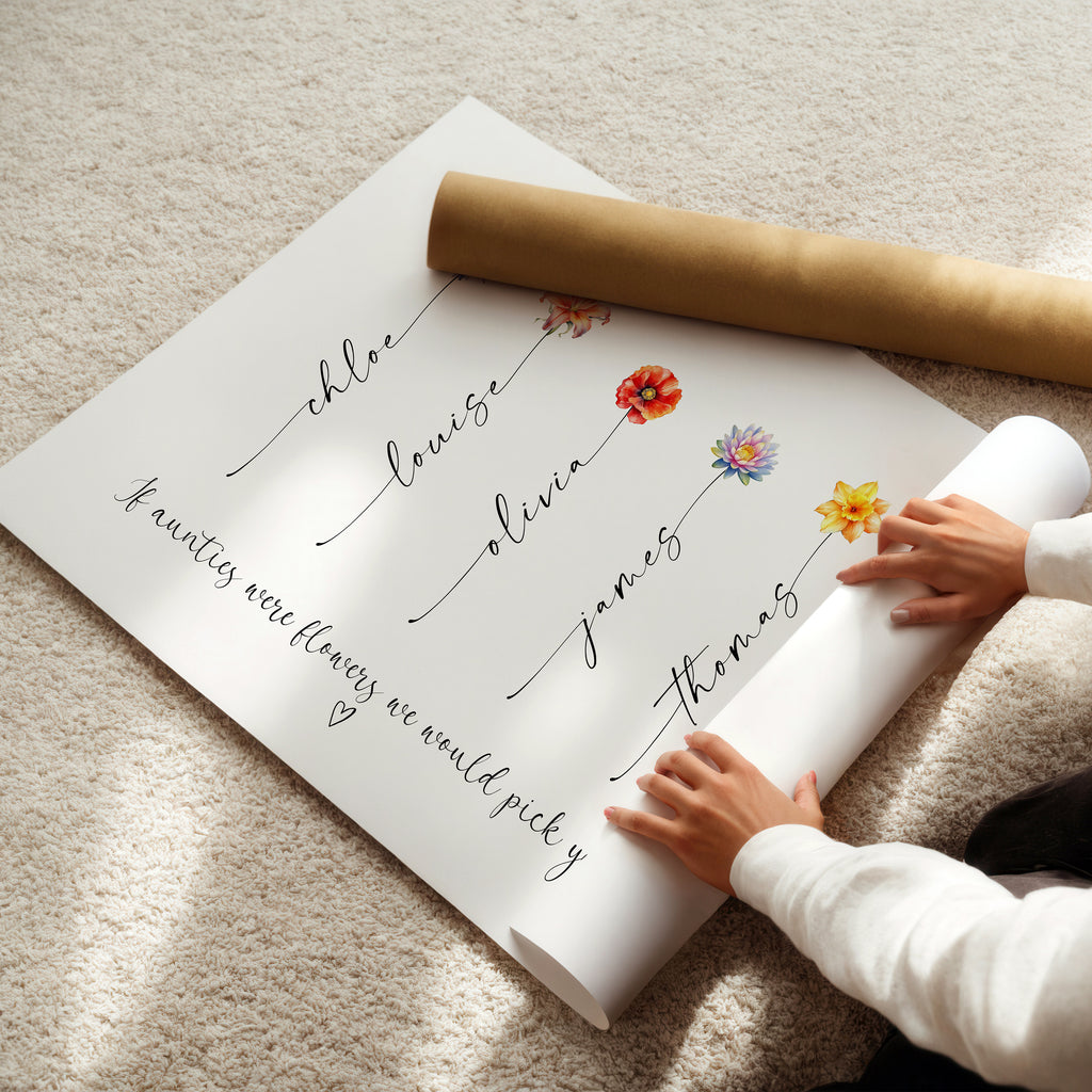 Personalised If Aunties Were Flowers print beautifully gift wrapped for Auntie