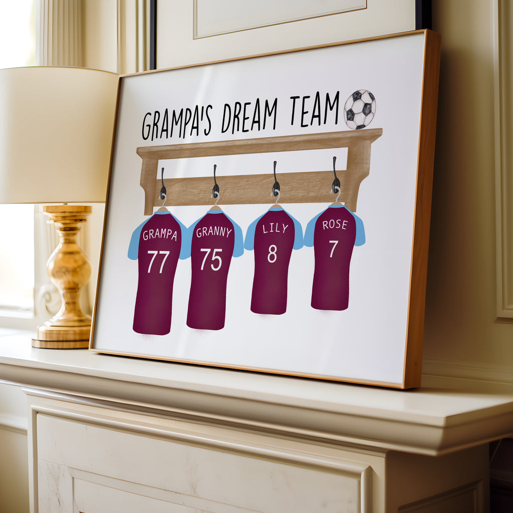 Detail shot of Grandad’s personalised football family print on matte paper