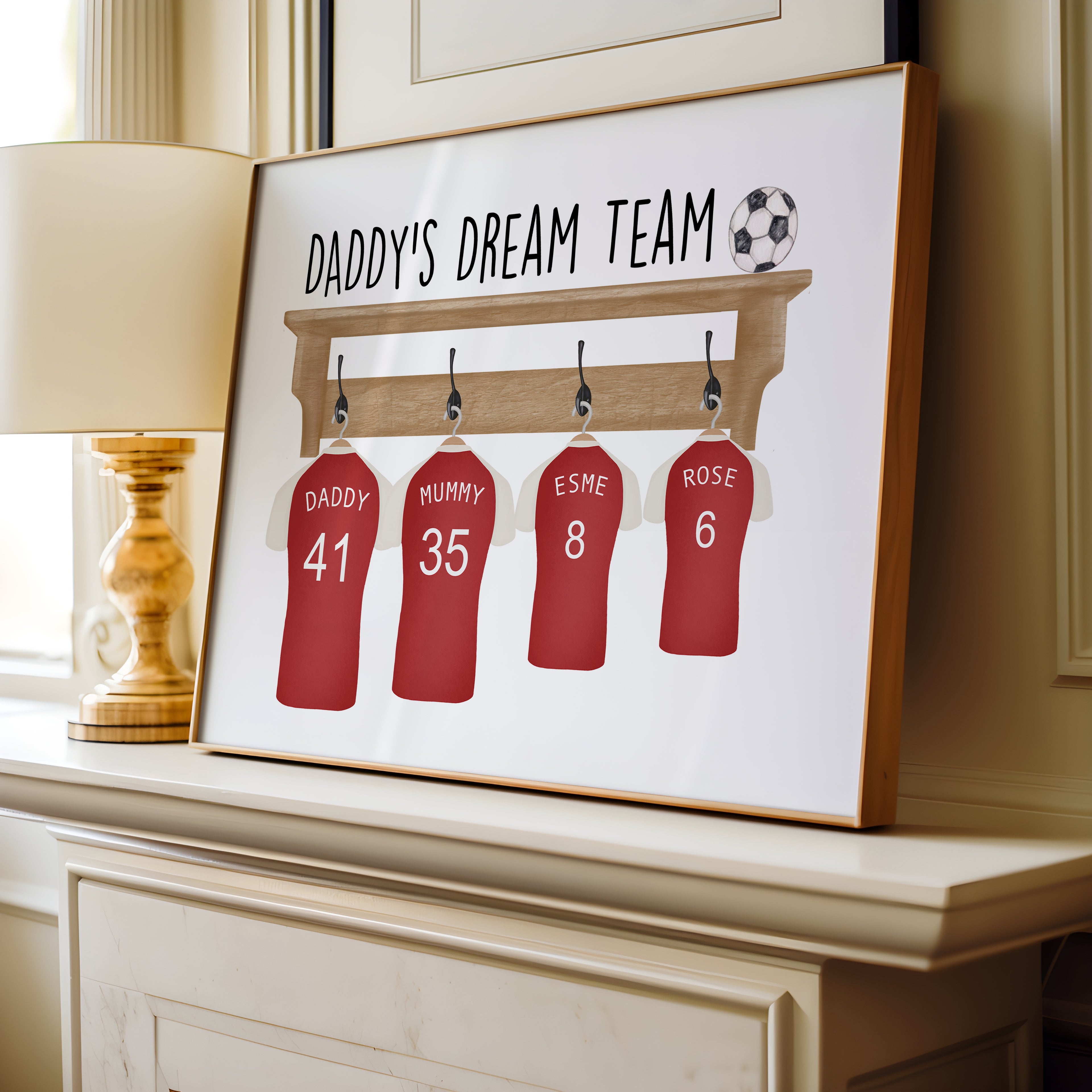Framed personalised Dad’s Team Football Print ready to gift