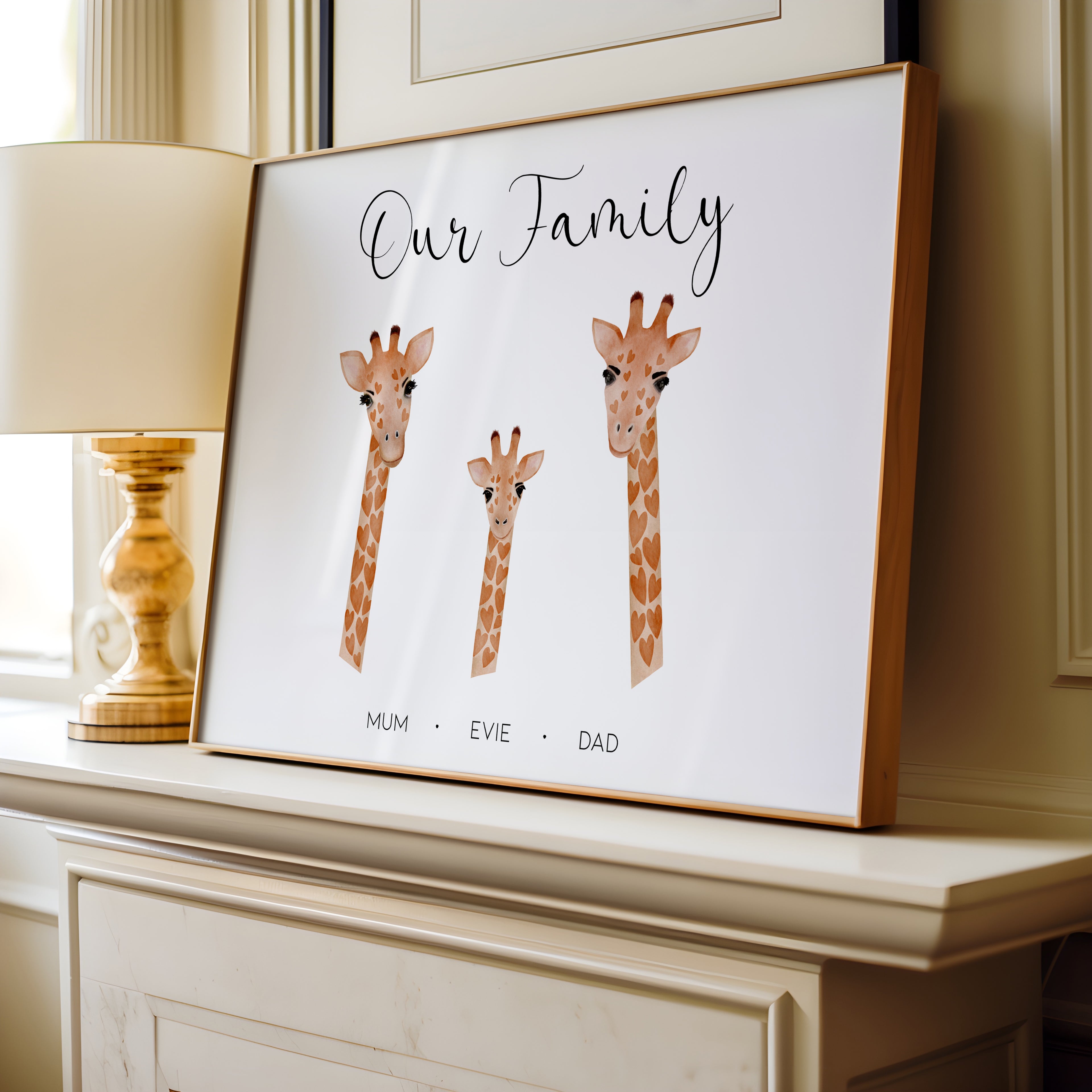 Detailed shot showing premium matte paper and illustrated giraffes