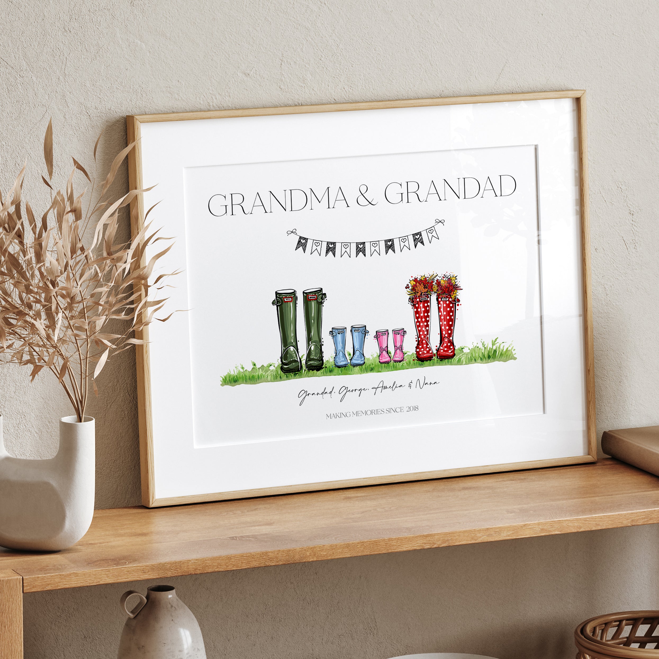 Detailed shot showing matte paper and illustration details on welly boot print