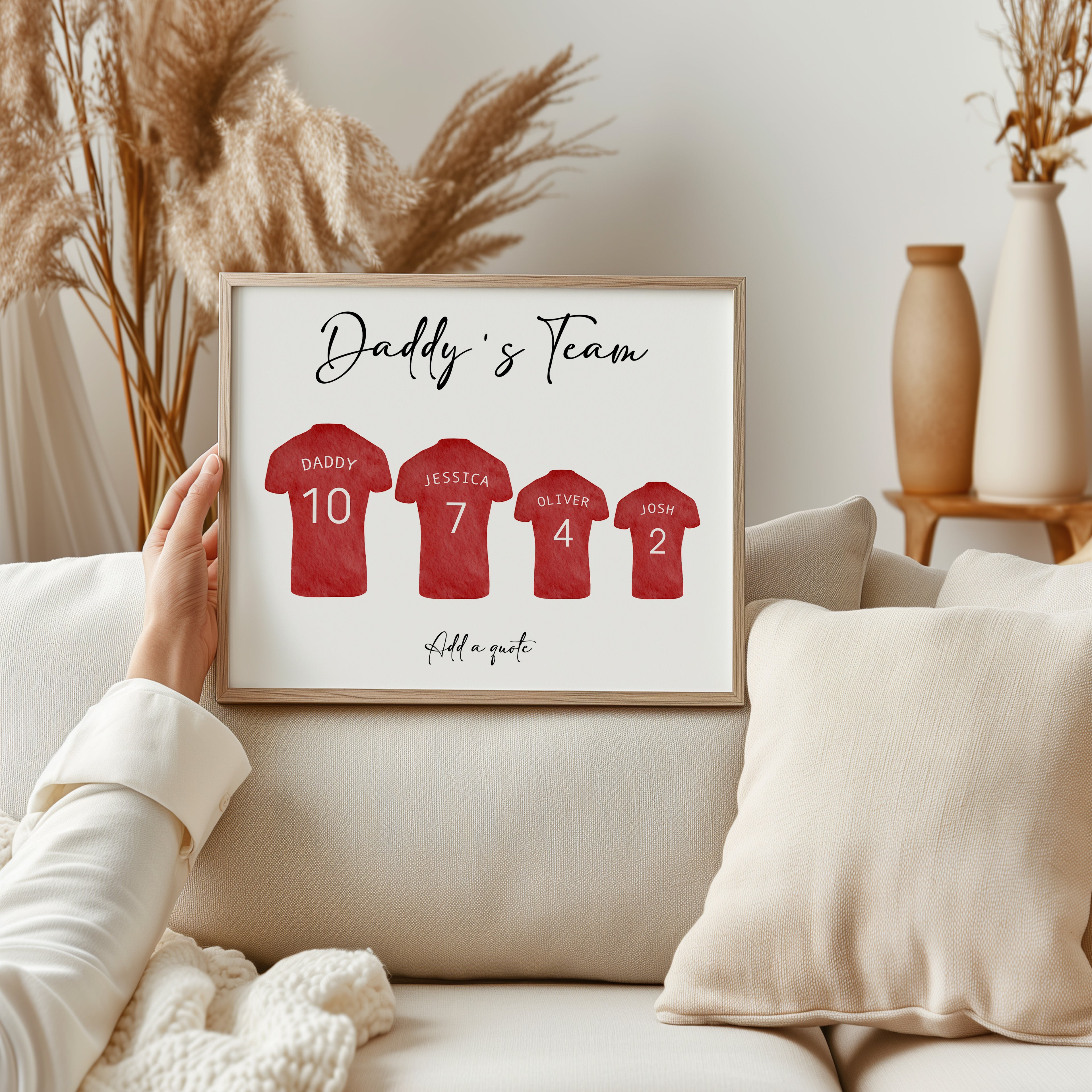 Framed personalised football wall art gift for Dad displayed at home