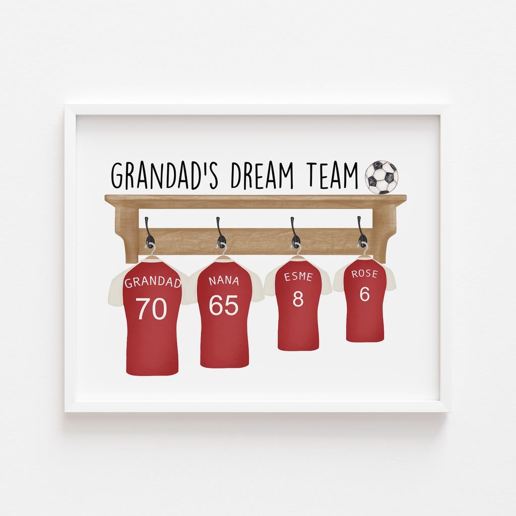 Framed personalised Grandad’s Team Football Print displayed as wall art