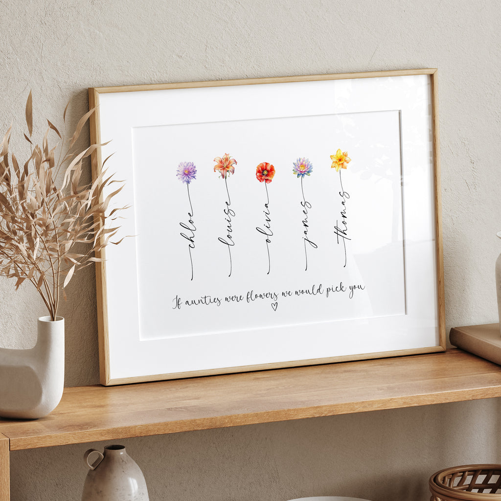 If Aunties Were Flowers personalised print shown in an alternative colour palette