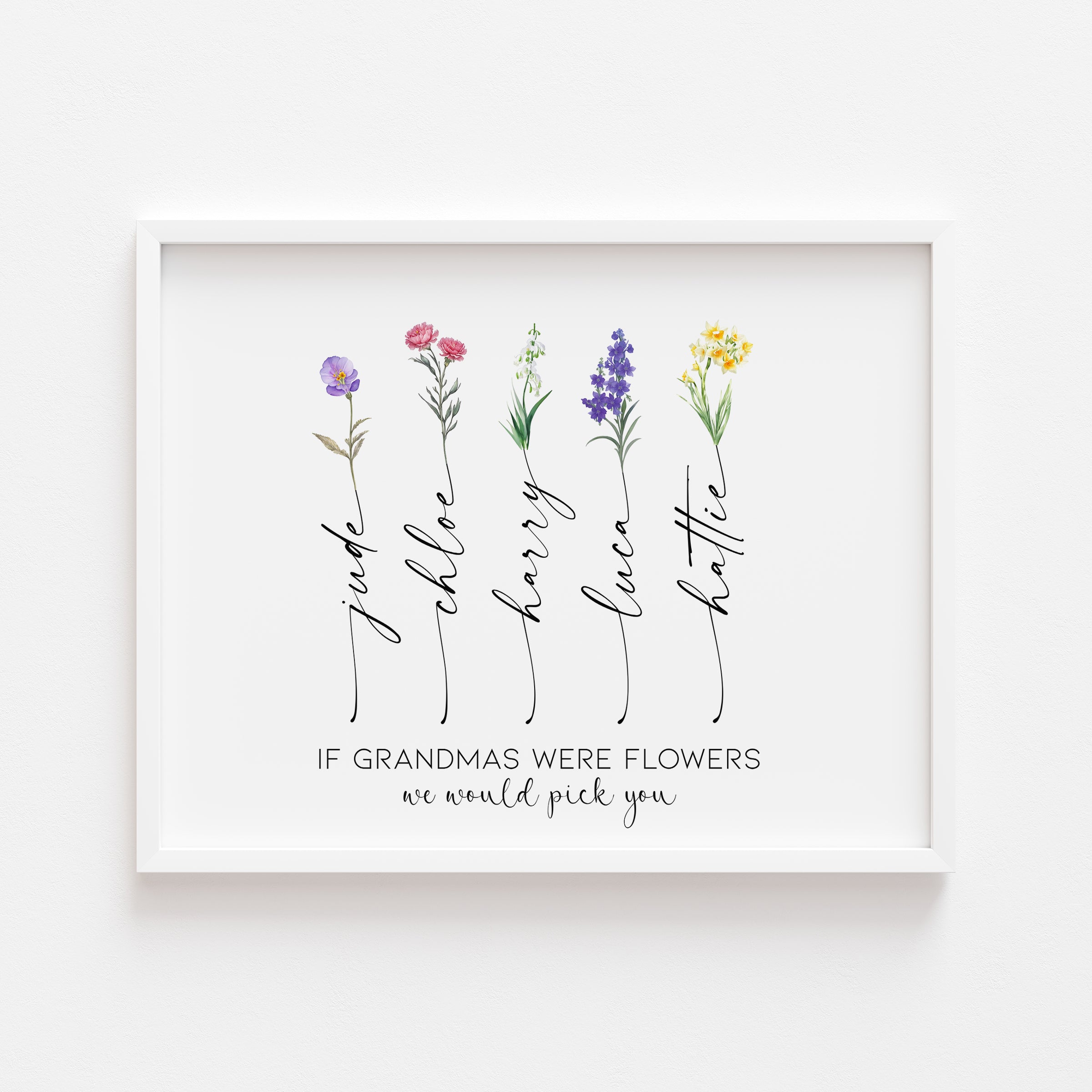 Personalised “If Grandmas Were Flowers” print featuring grandchildren’s birth flowers