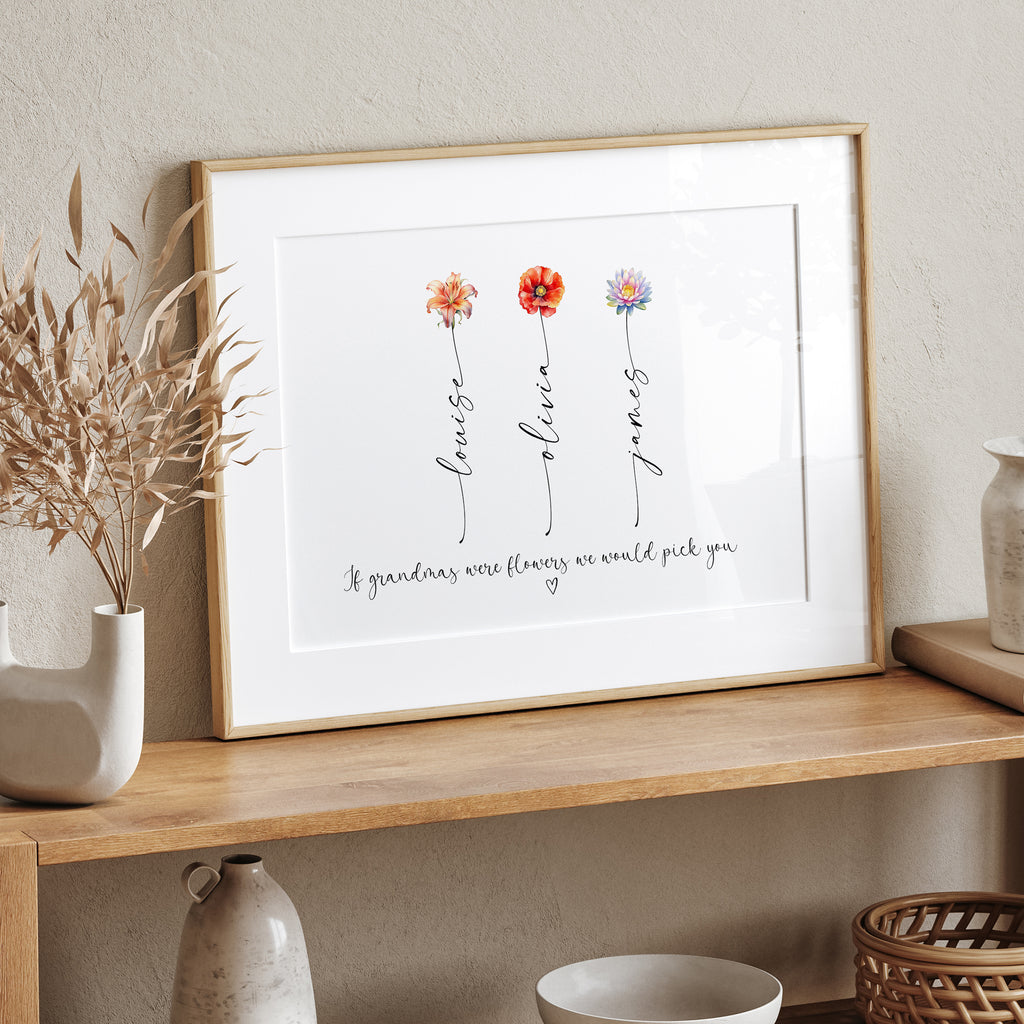If Grandmas Were Flowers personalised print shown in alternative colour palette