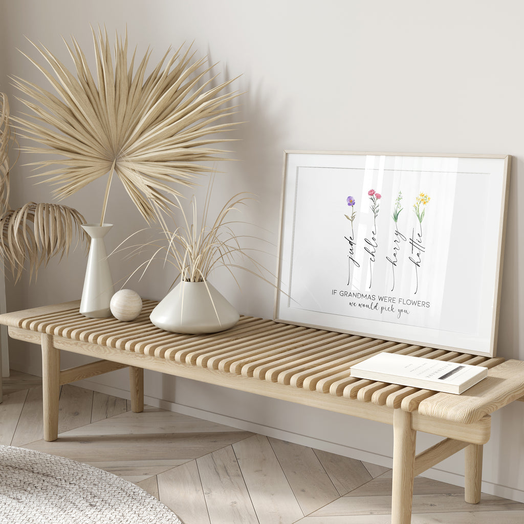 Personalised Grandma birth flower print available in different colour options