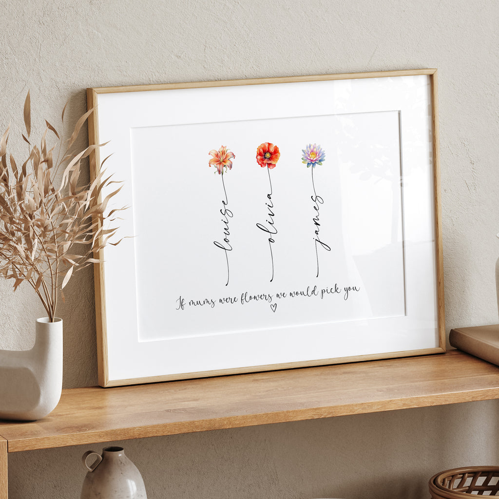 If Mums Were Flowers personalised print shown in alternative colour palette