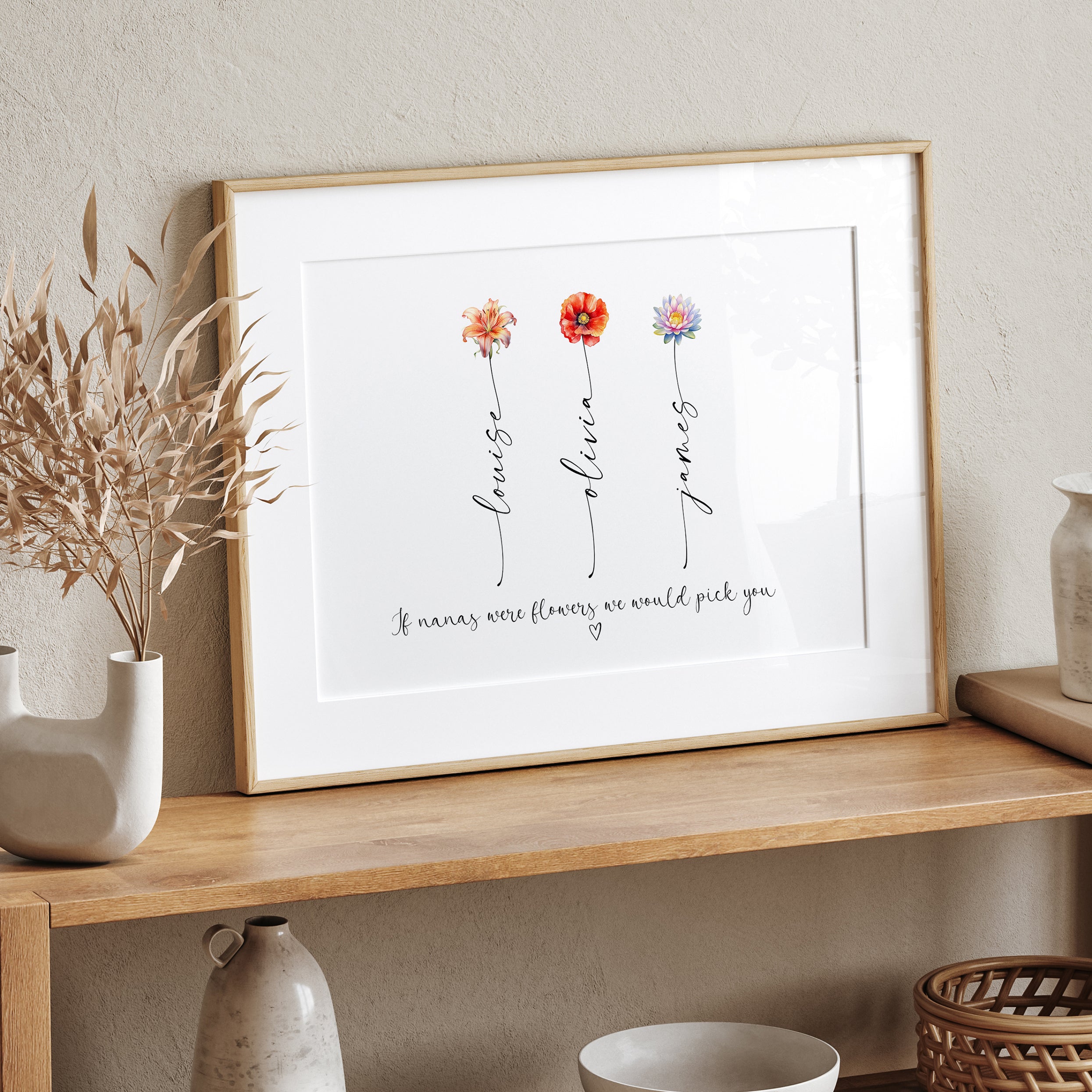 If Nanas Were Flowers personalised print shown in alternative colour palette