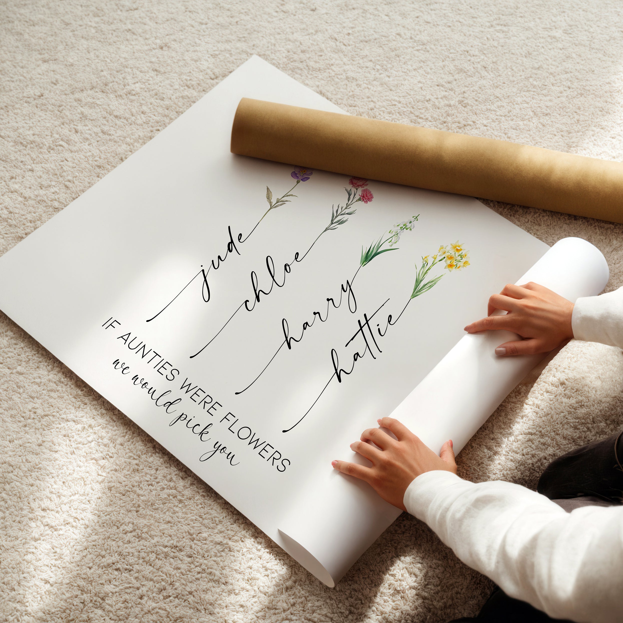 Gift-ready personalised Auntie birth flower print, perfect for birthdays or Christmas