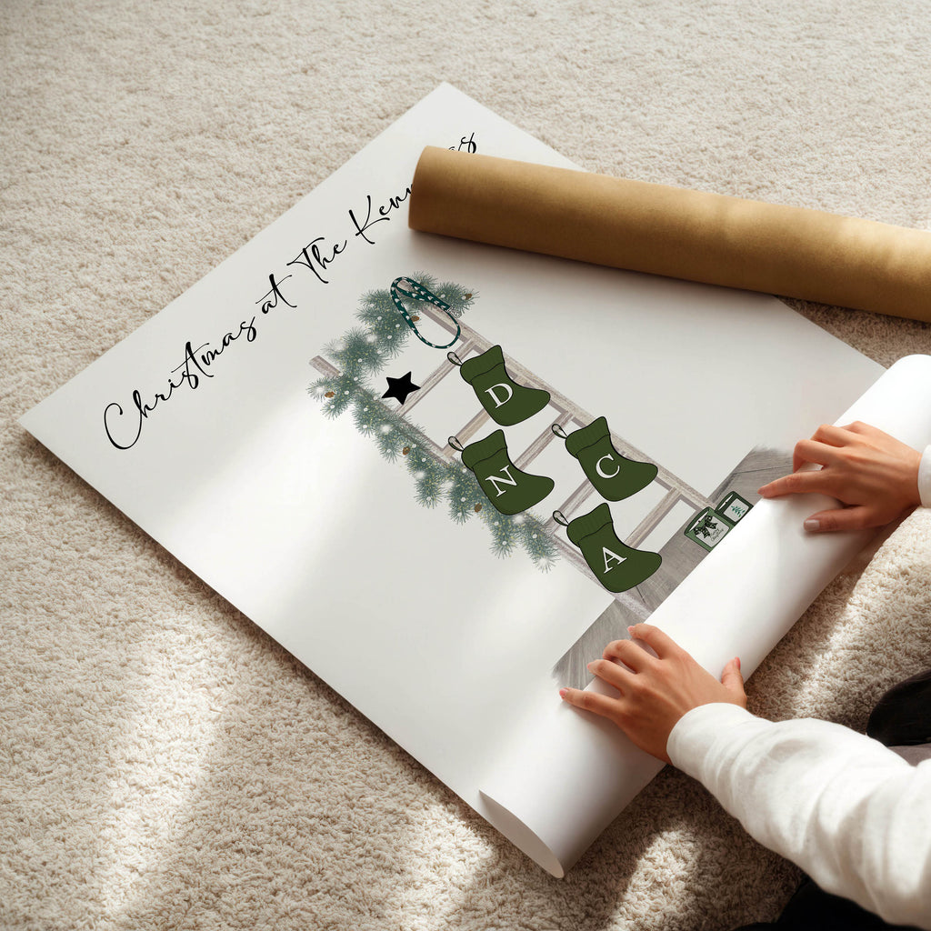 Gift-ready personalised Christmas stocking print, perfect festive keepsake