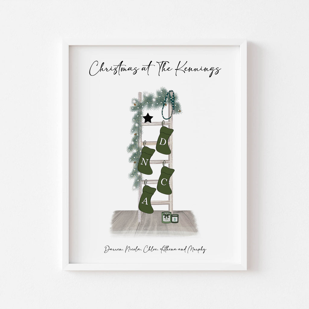 Personalised Christmas Stocking Print featuring family initials and title