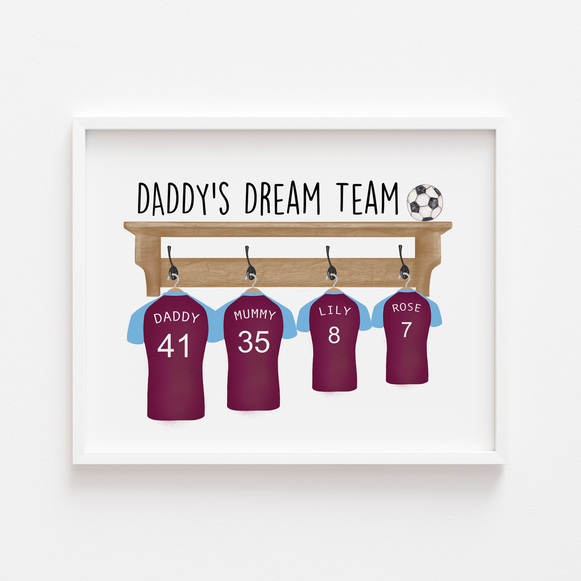 Personalised Dad’s Team Football Print featuring custom names and shirt numbers