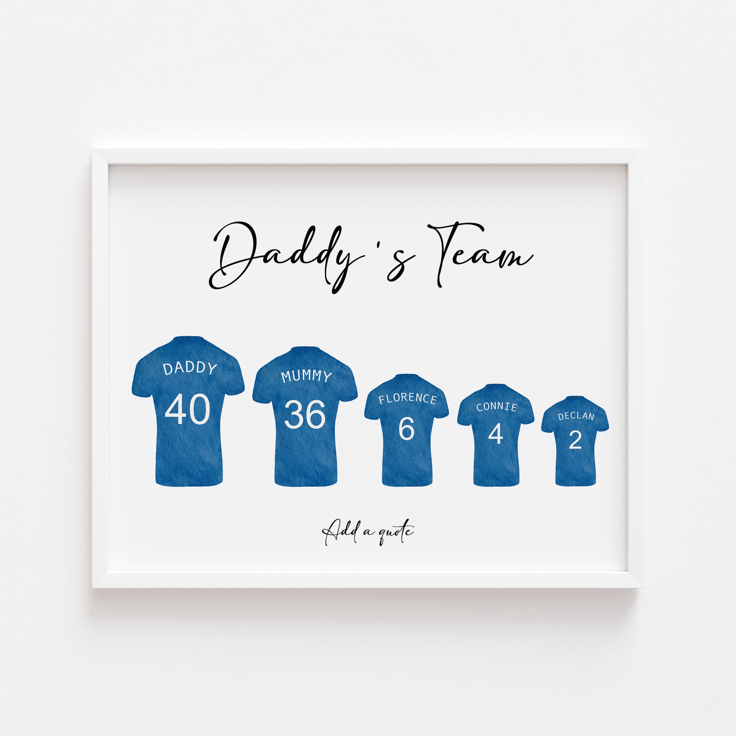 Personalised Dad’s Team Football Print featuring custom names and shirt numbers