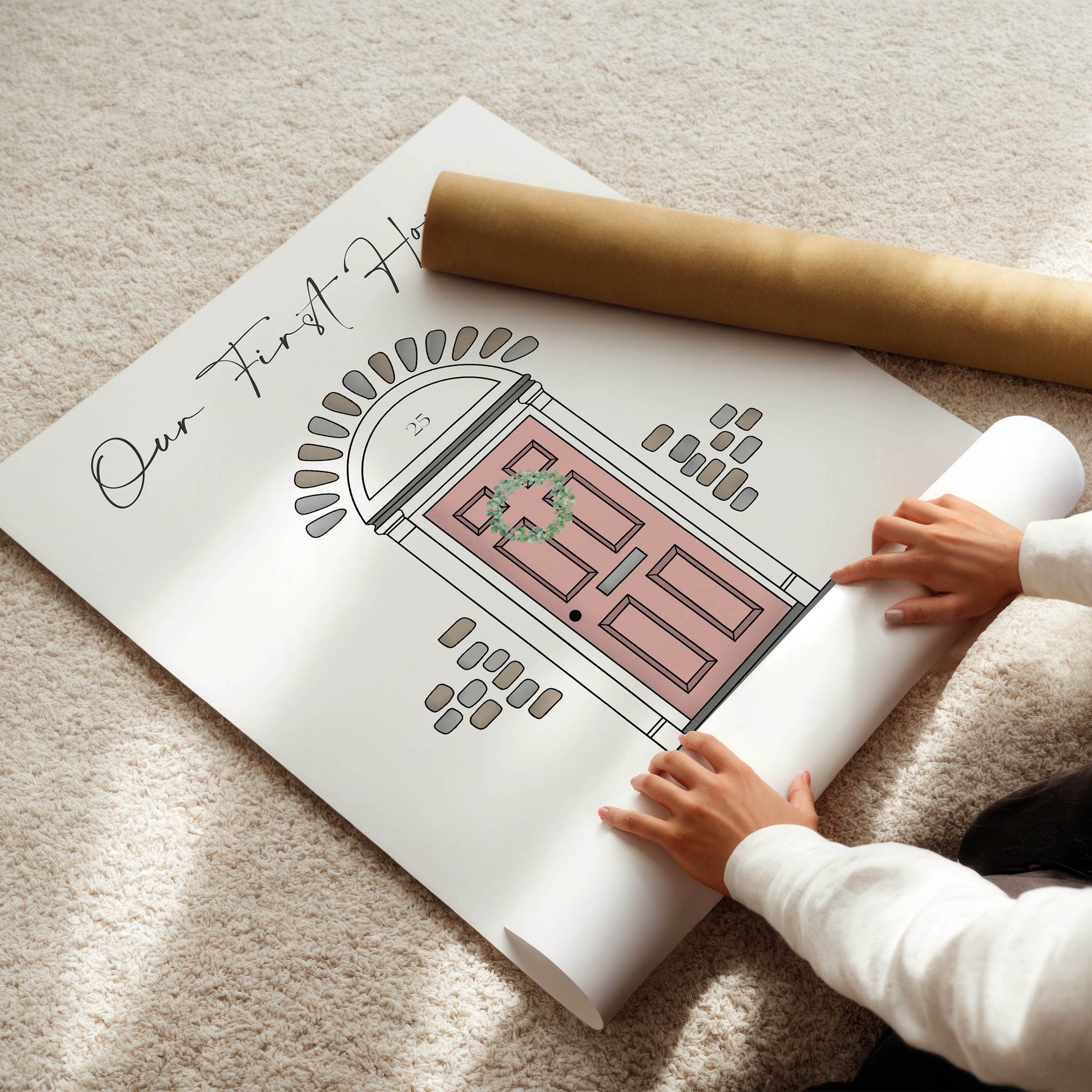 Gift-ready personalised “Our First Home” front door print, ideal for housewarming
