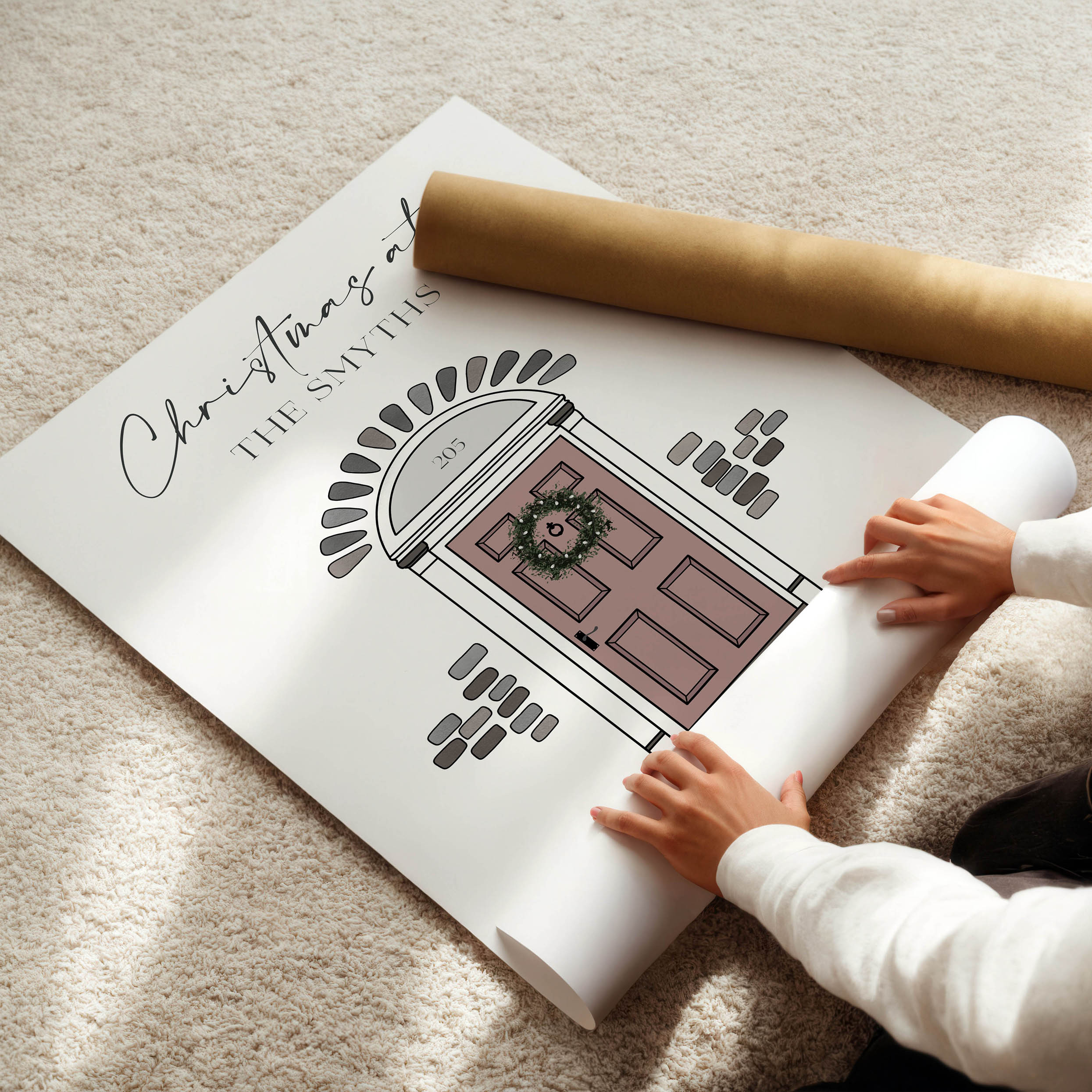 Gift-ready personalised front door Christmas print, perfect festive keepsake