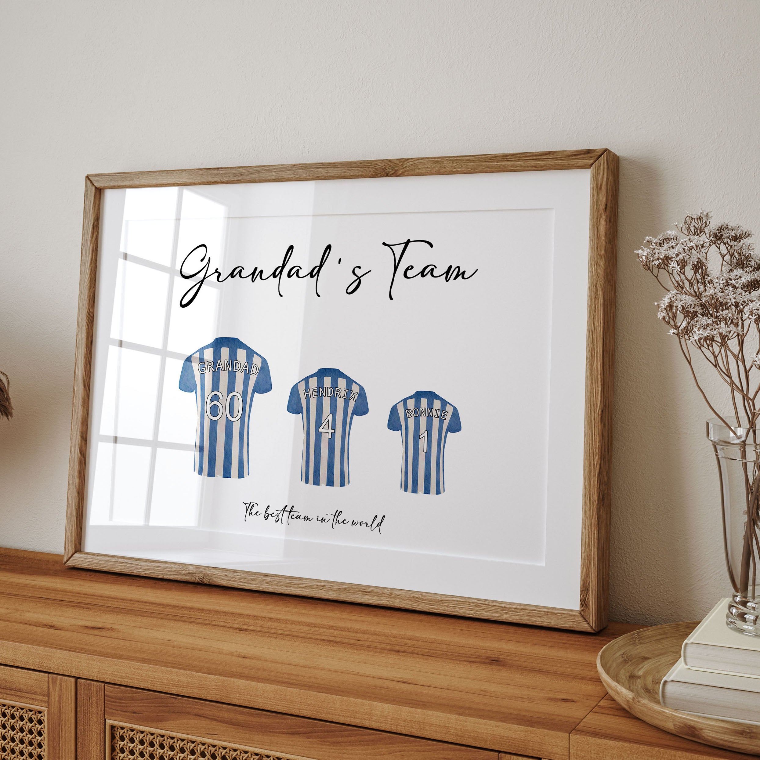Custom football shirts with names and ages on Grandad’s Team Print