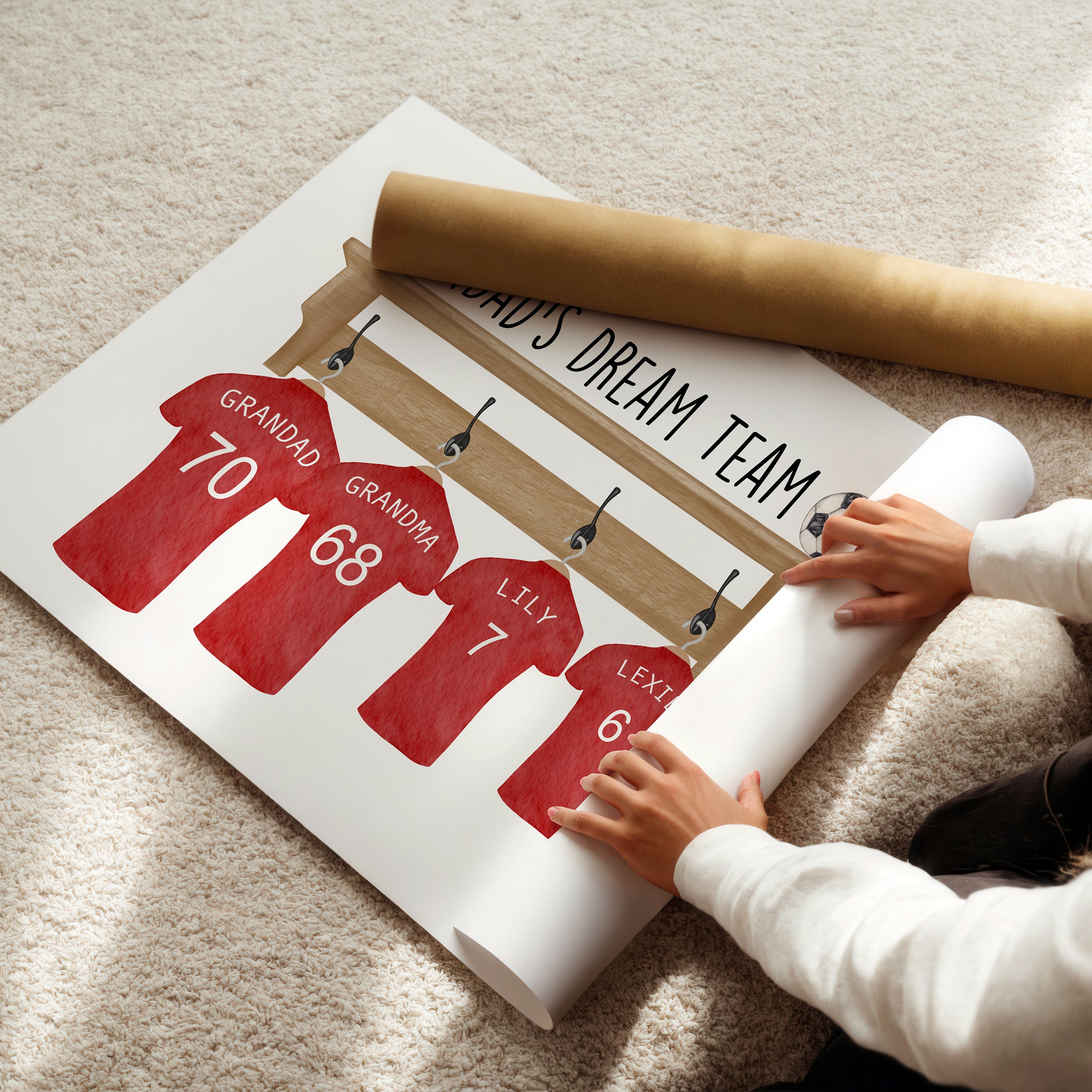 Flatlay of personalised Grandad’s Team Football Print unframed
