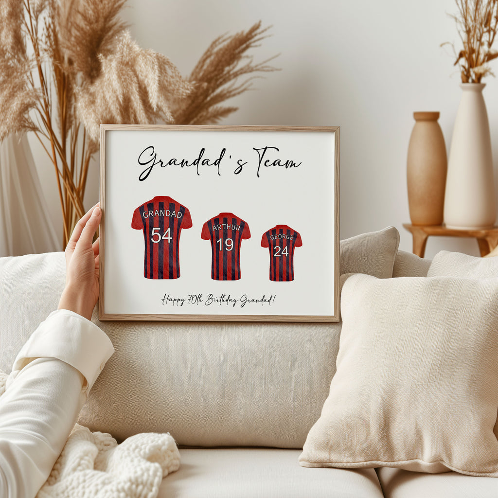 Personalised football wall art gift for Grandad displayed in living room