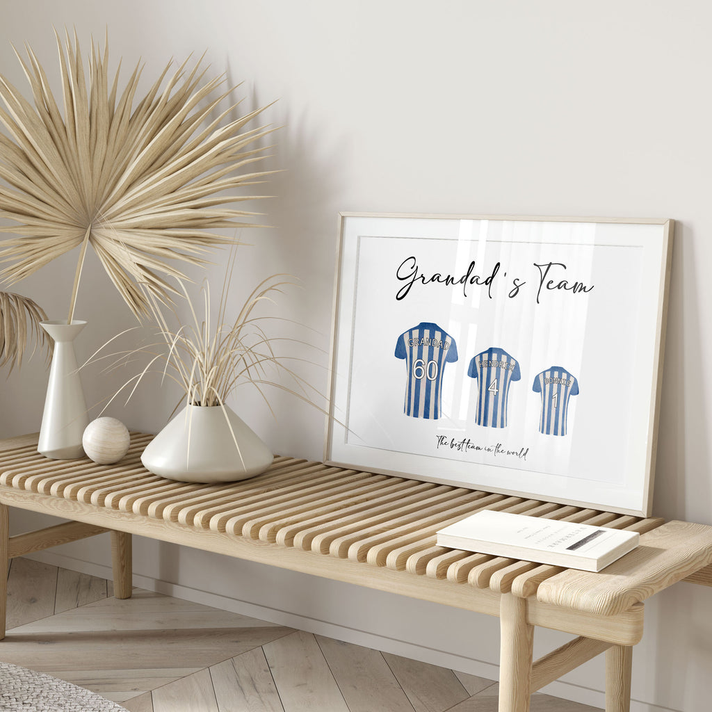 Personalised football wall art gift for Grandad displayed in living room