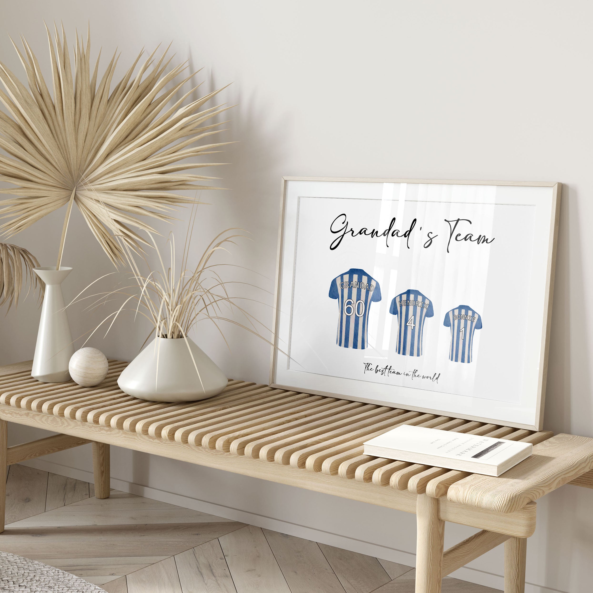 Personalised football wall art gift for Grandad displayed in living room