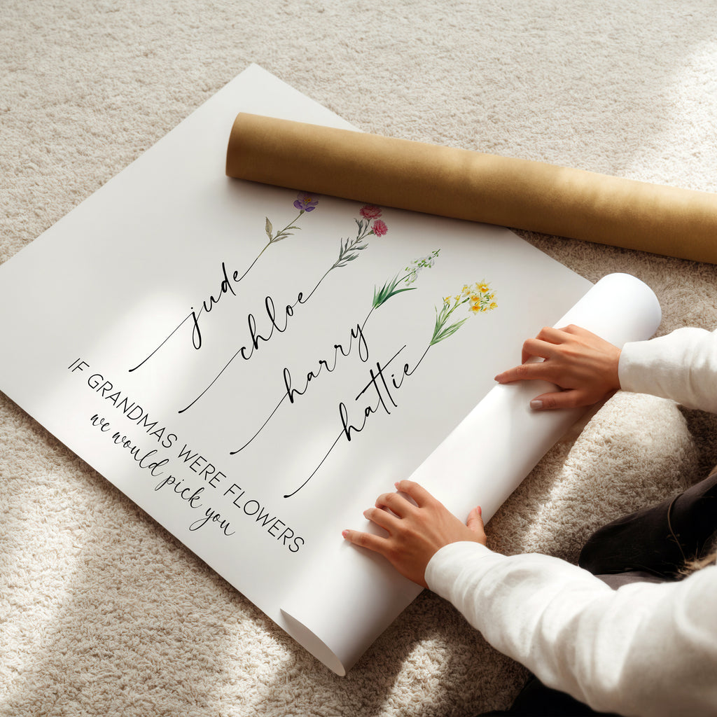 Gift-ready personalised birth flower print, perfect for Grandma’s birthday or Mother’s Day