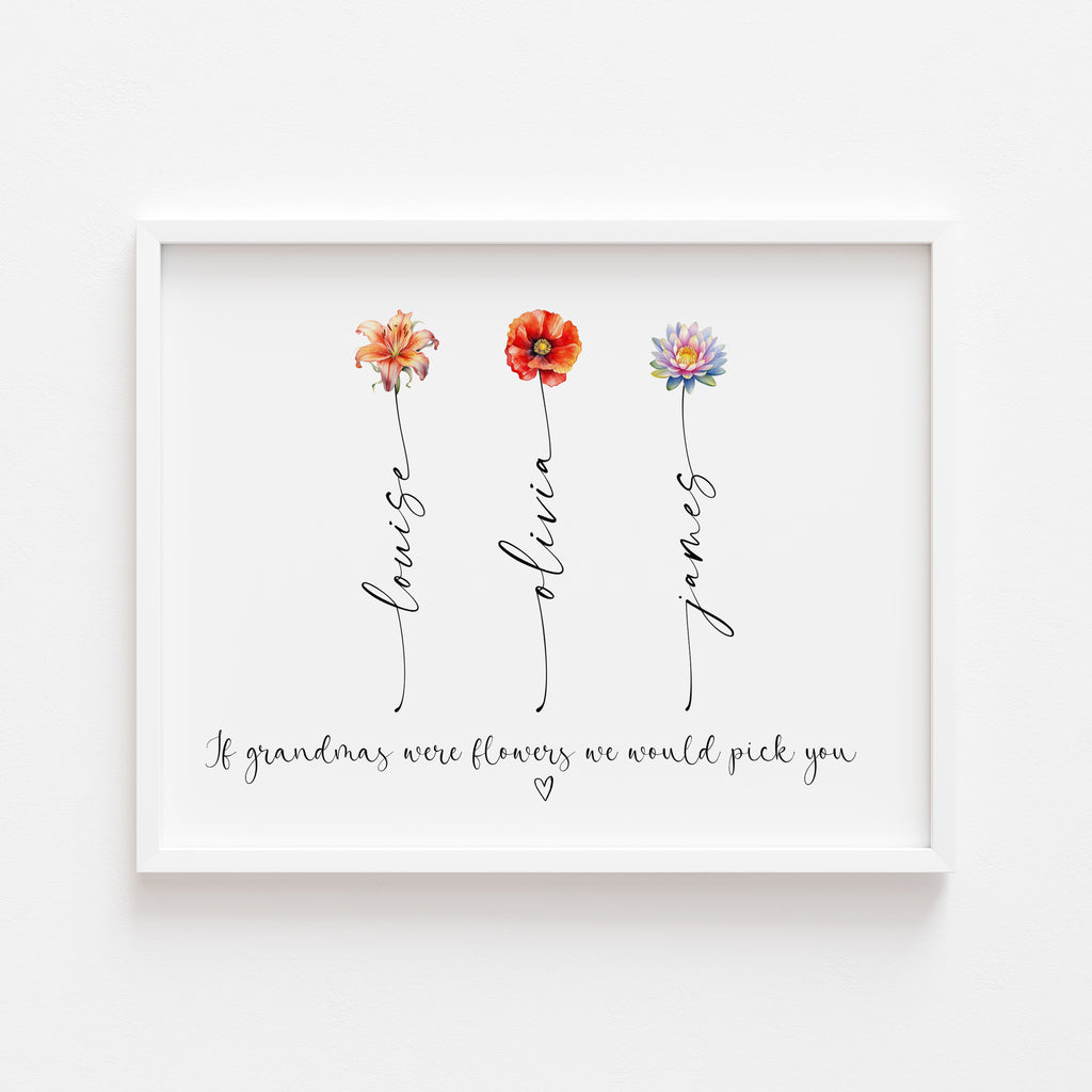 Personalised If Grandmas Were Flowers print featuring grandchildren’s birth flowers