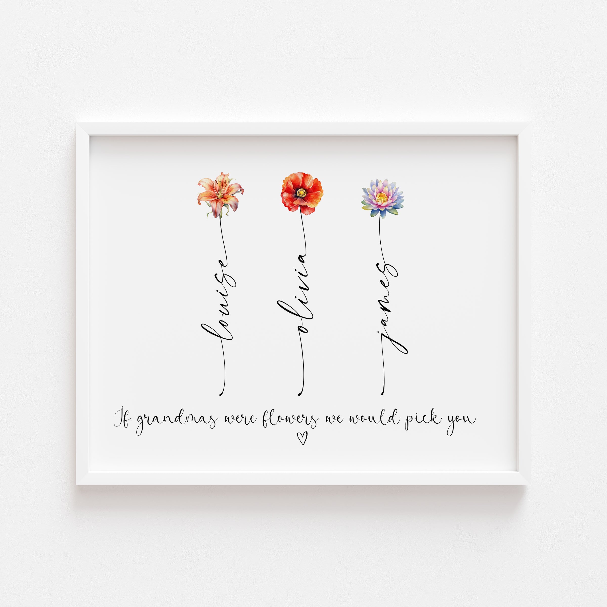 Personalised If Grandmas Were Flowers print featuring grandchildren’s birth flowers