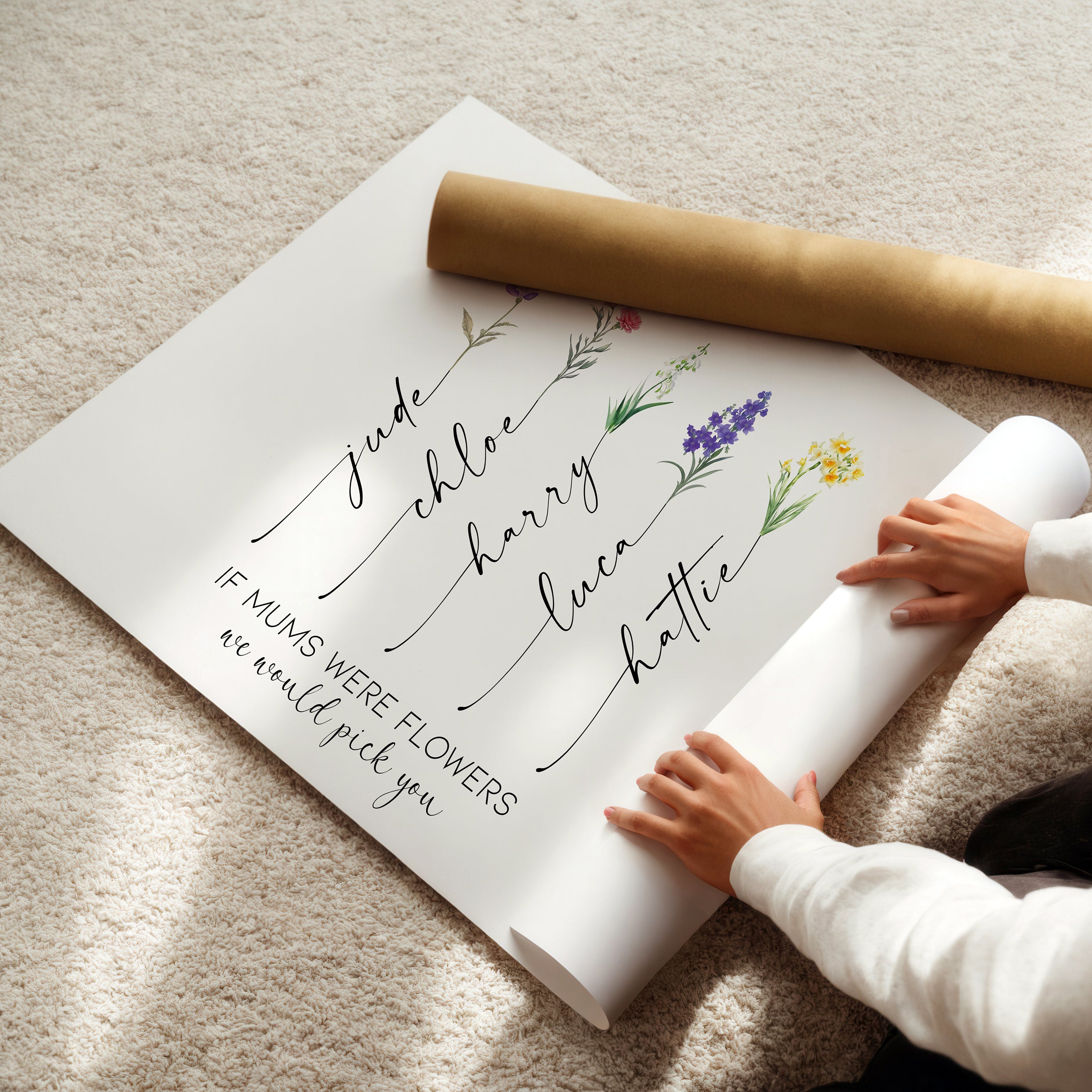 Gift-ready personalised Mum birth flower print, perfect for Mother’s Day or birthday