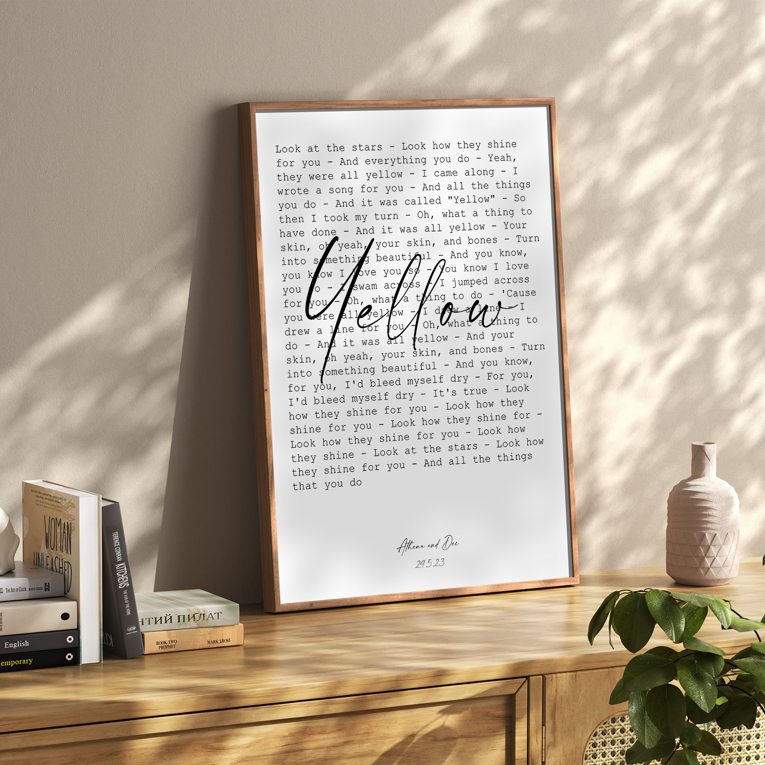 Framed personalised music wall art displayed in modern home decor setting