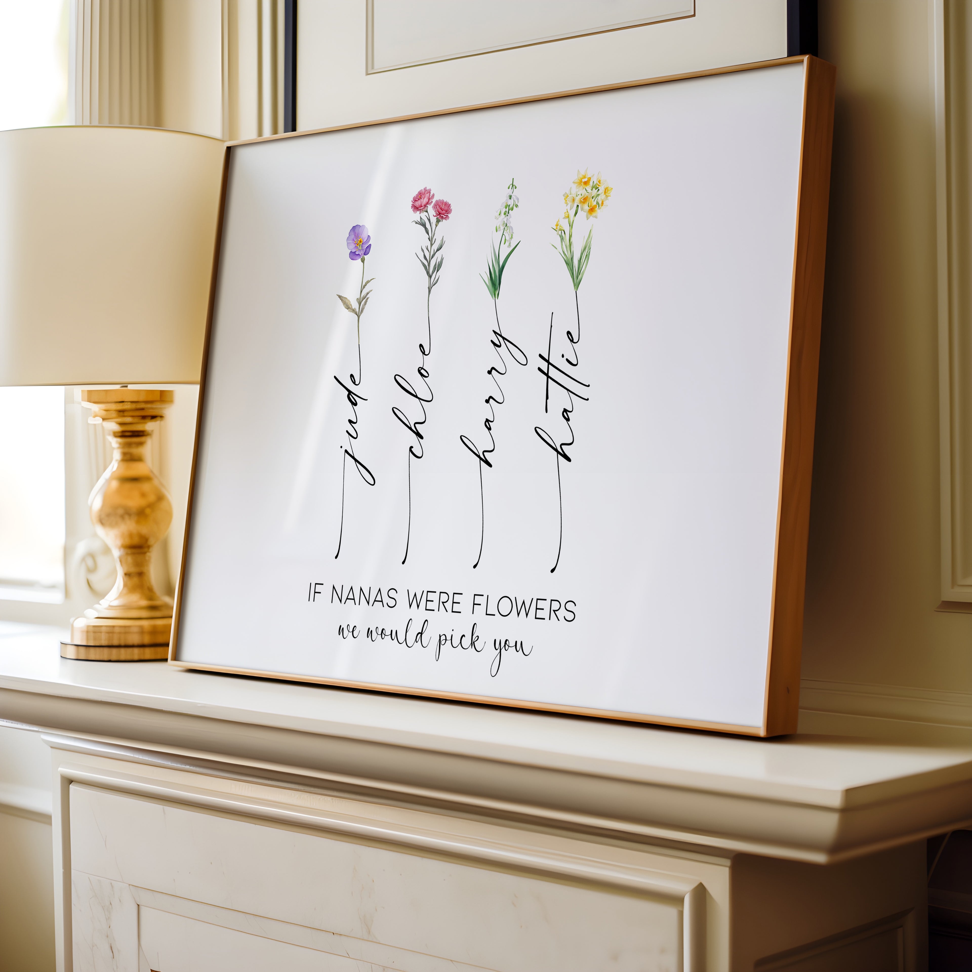 Framed personalised Nana wall art displayed in home