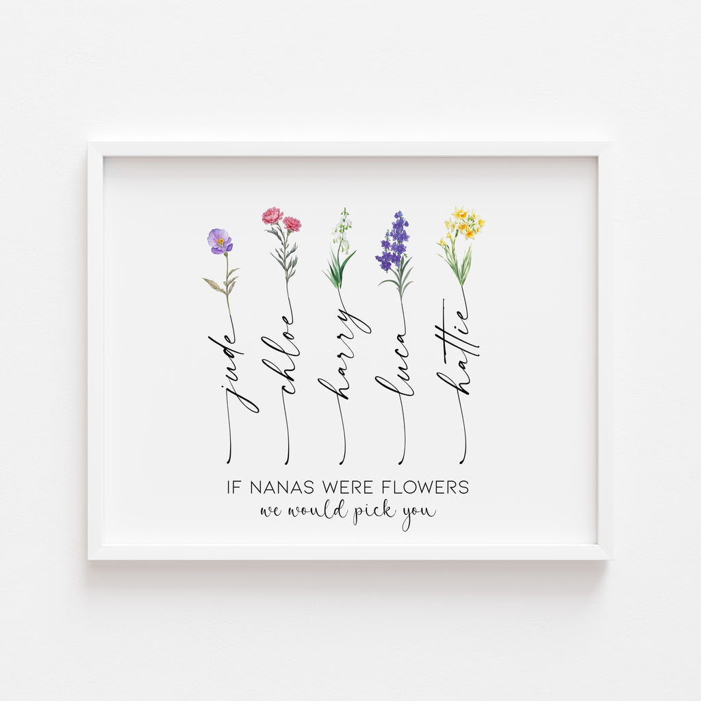 Personalised Nana Print featuring grandchildren’s names and illustrations